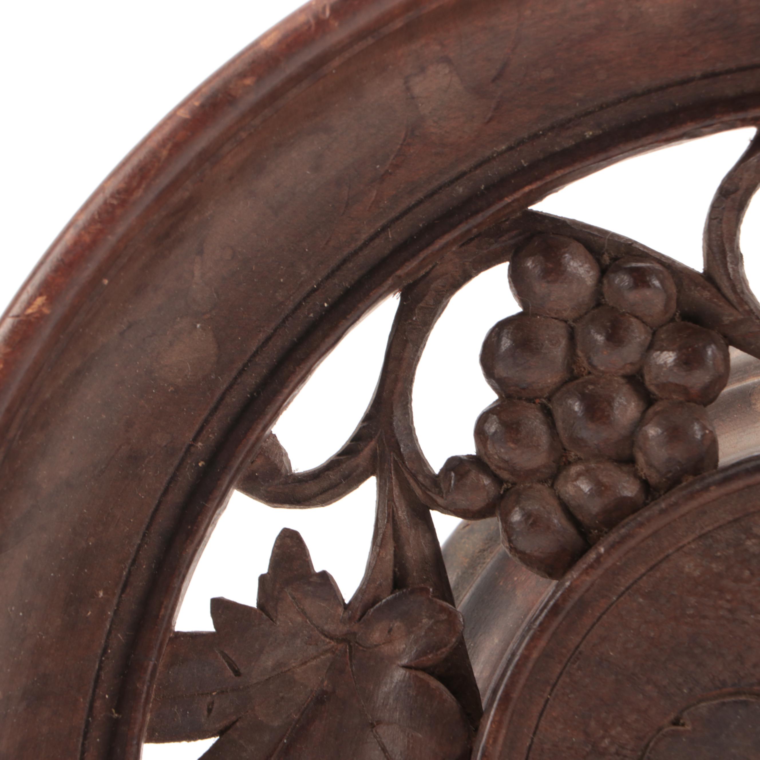 German Black Forest Carved Wood Serving Plate with Hidden Music Box