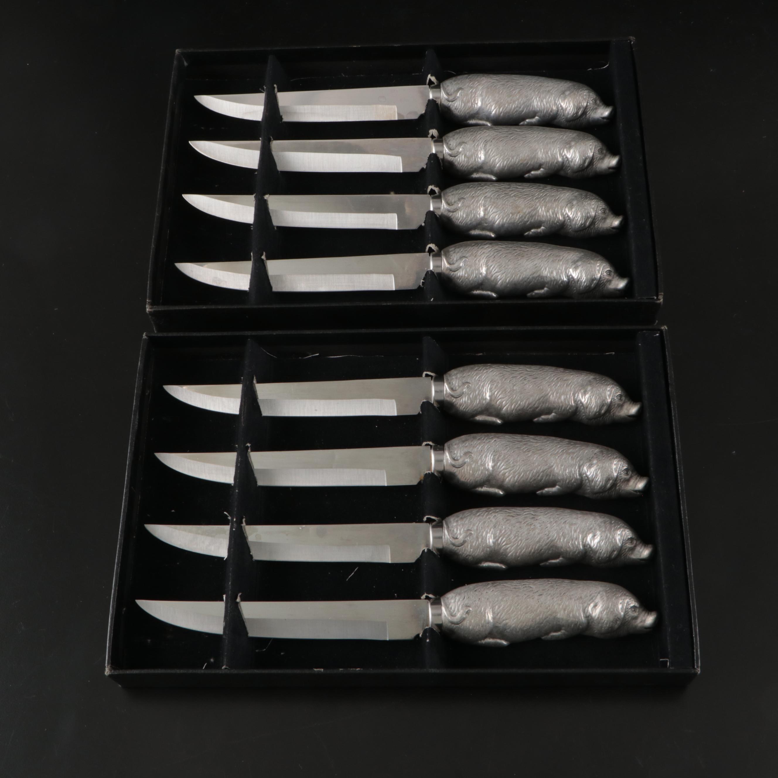Arthur Court Designs "Pig" Aluminum Handle Stainless Steel Dinner Knives