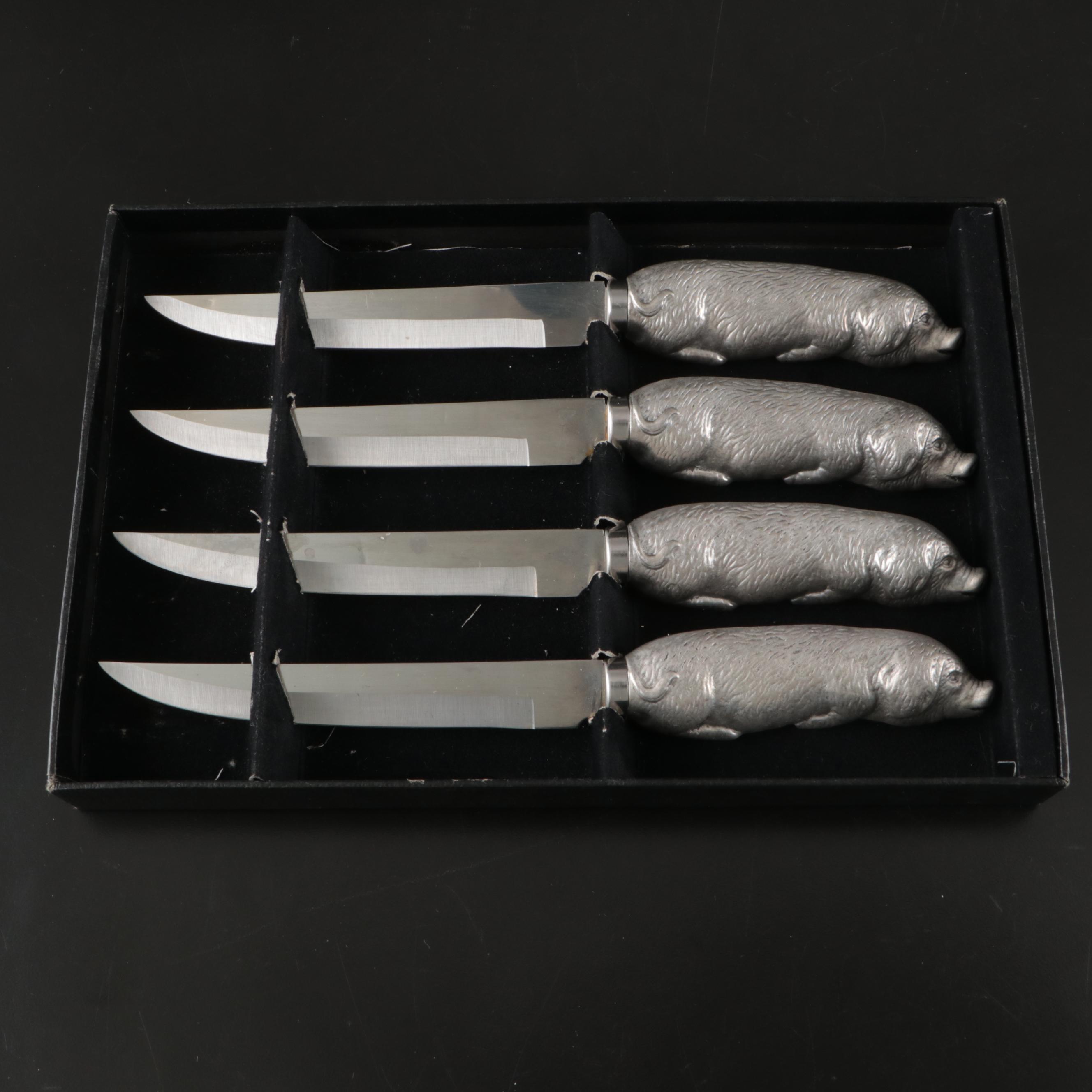 Arthur Court Designs "Pig" Aluminum Handle Stainless Steel Dinner Knives