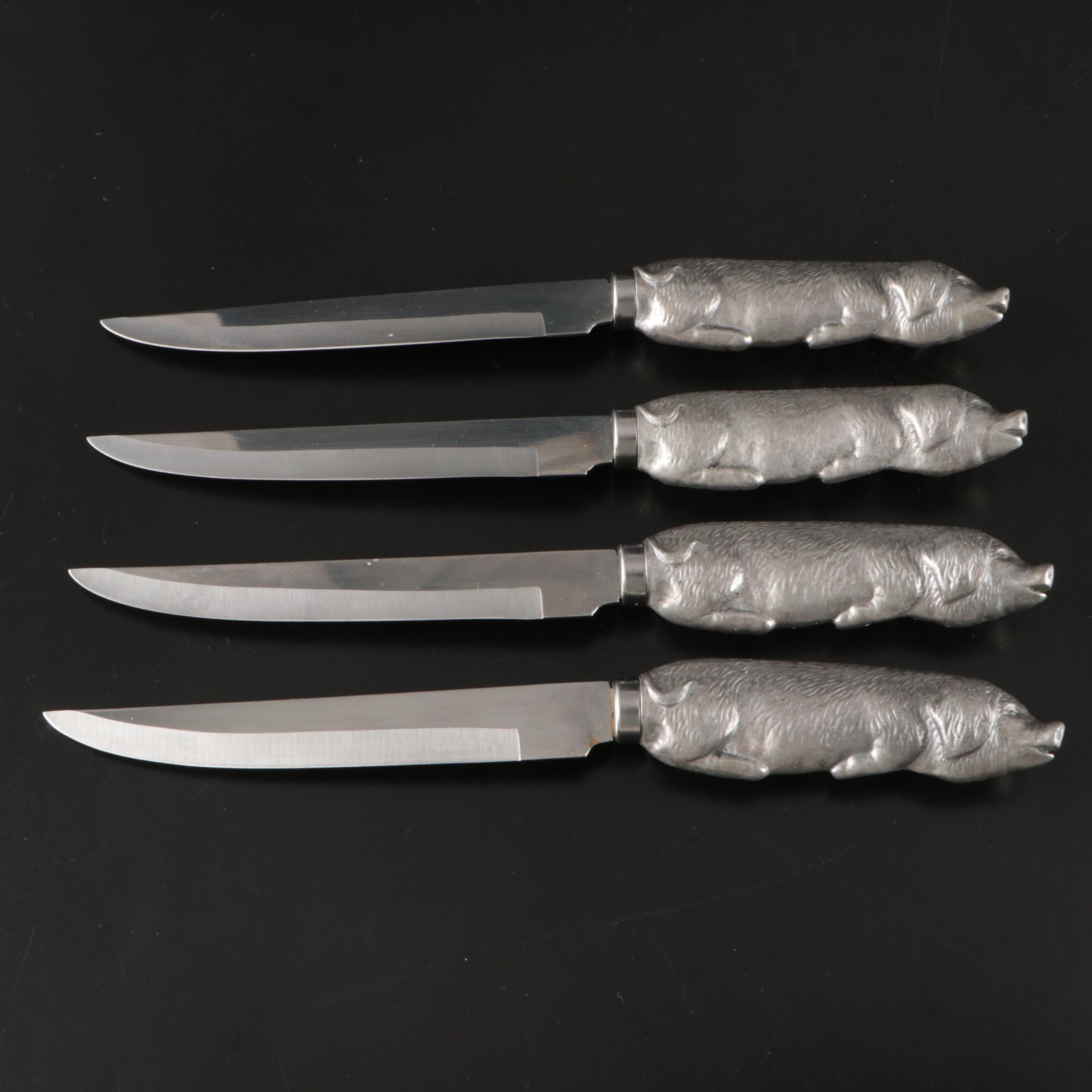Arthur Court Designs "Pig" Aluminum Handle Stainless Steel Dinner Knives