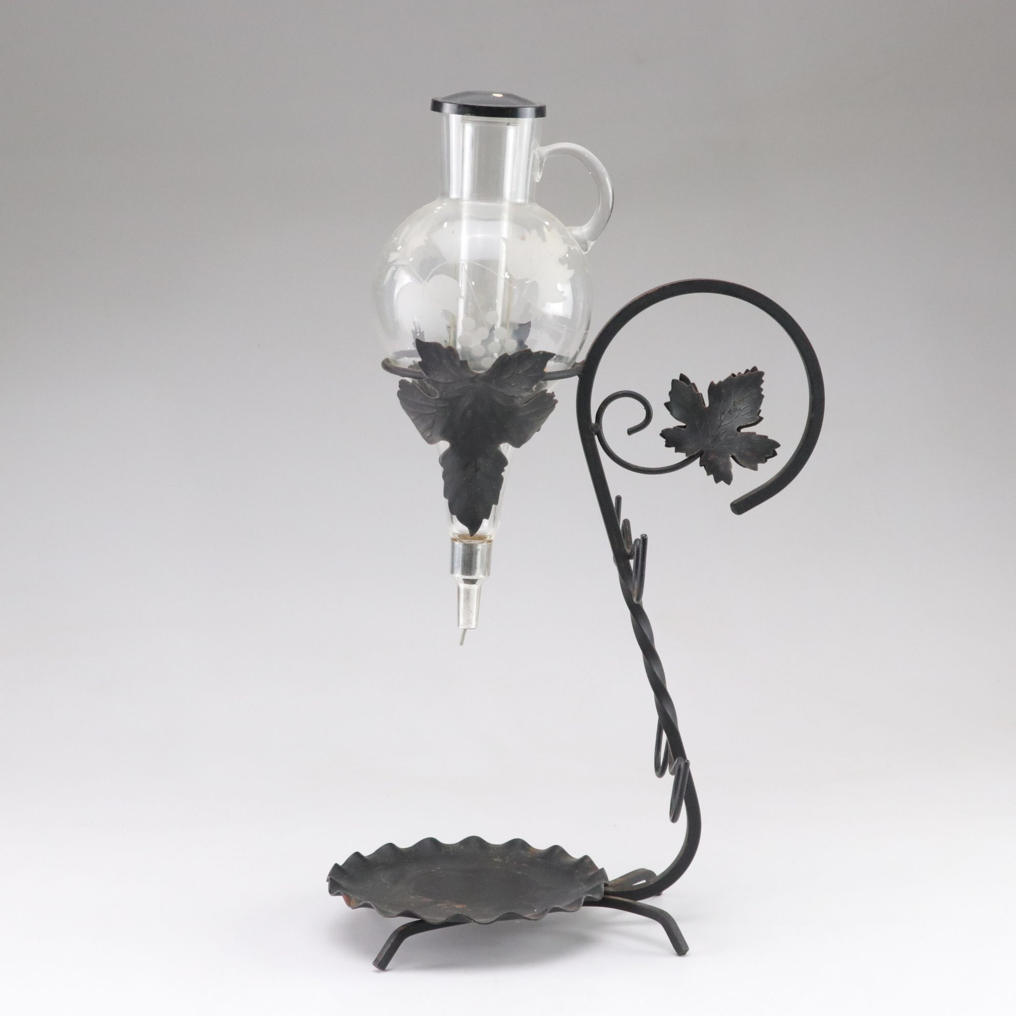 Etched Glass & Iron Hanging Wine Decanter