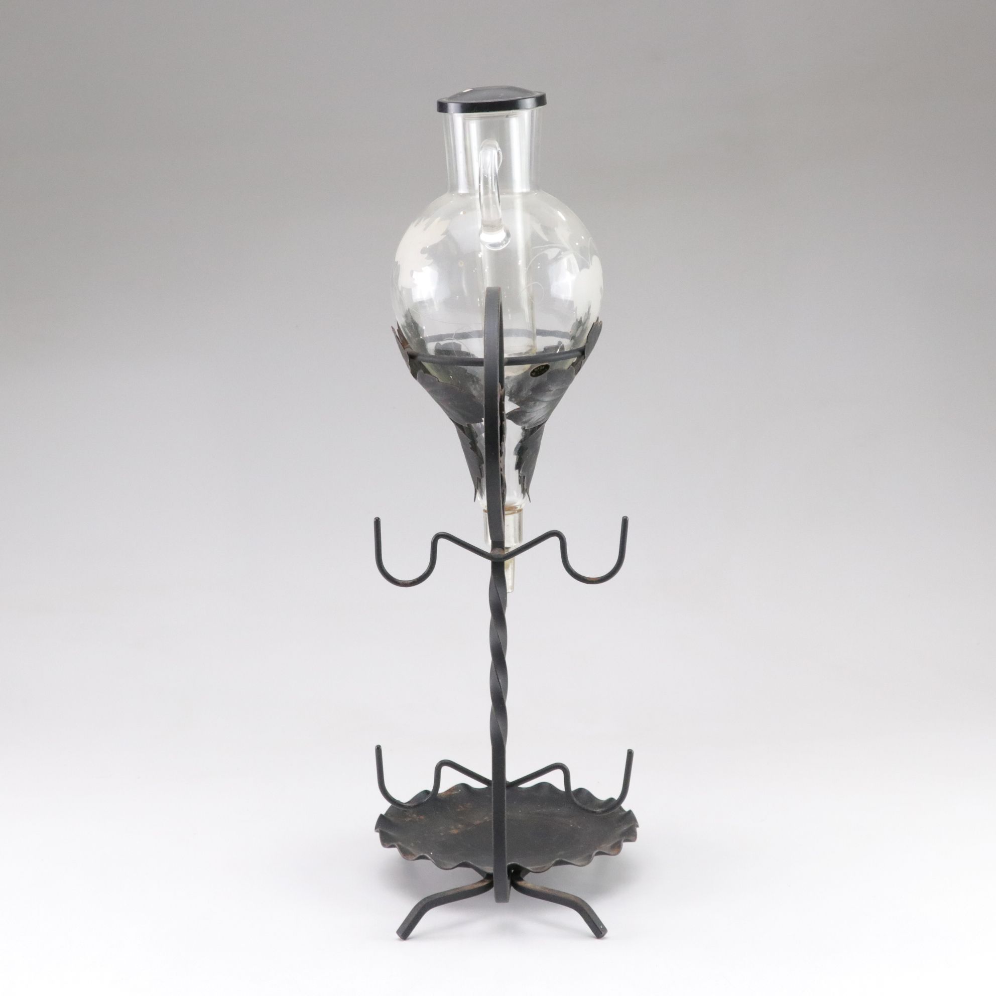 Etched Glass & Iron Hanging Wine Decanter