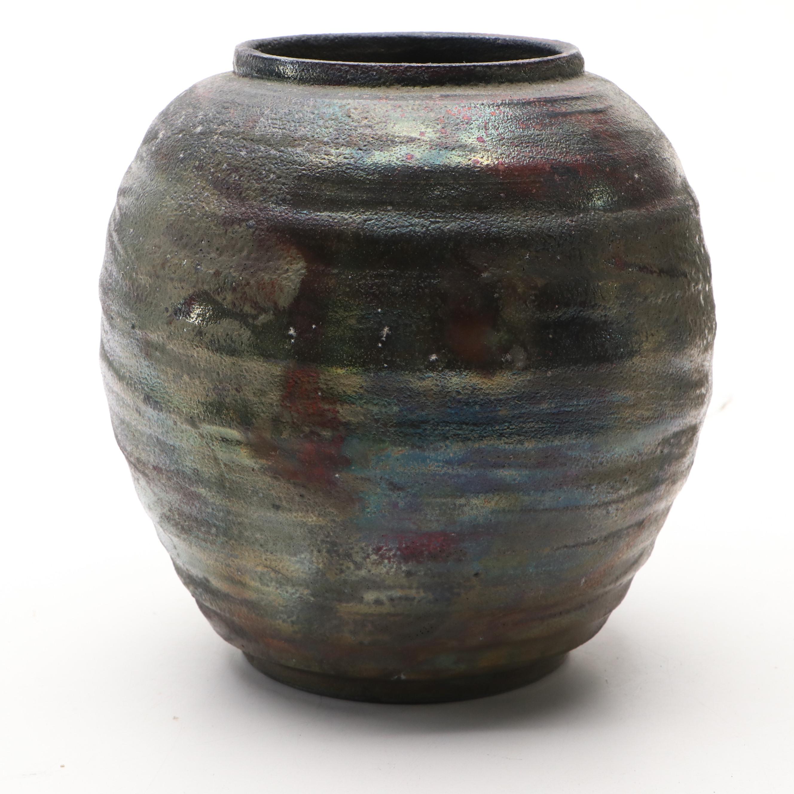 German Mid Century Modern Ceramic Vase with Raku Pottery Vase