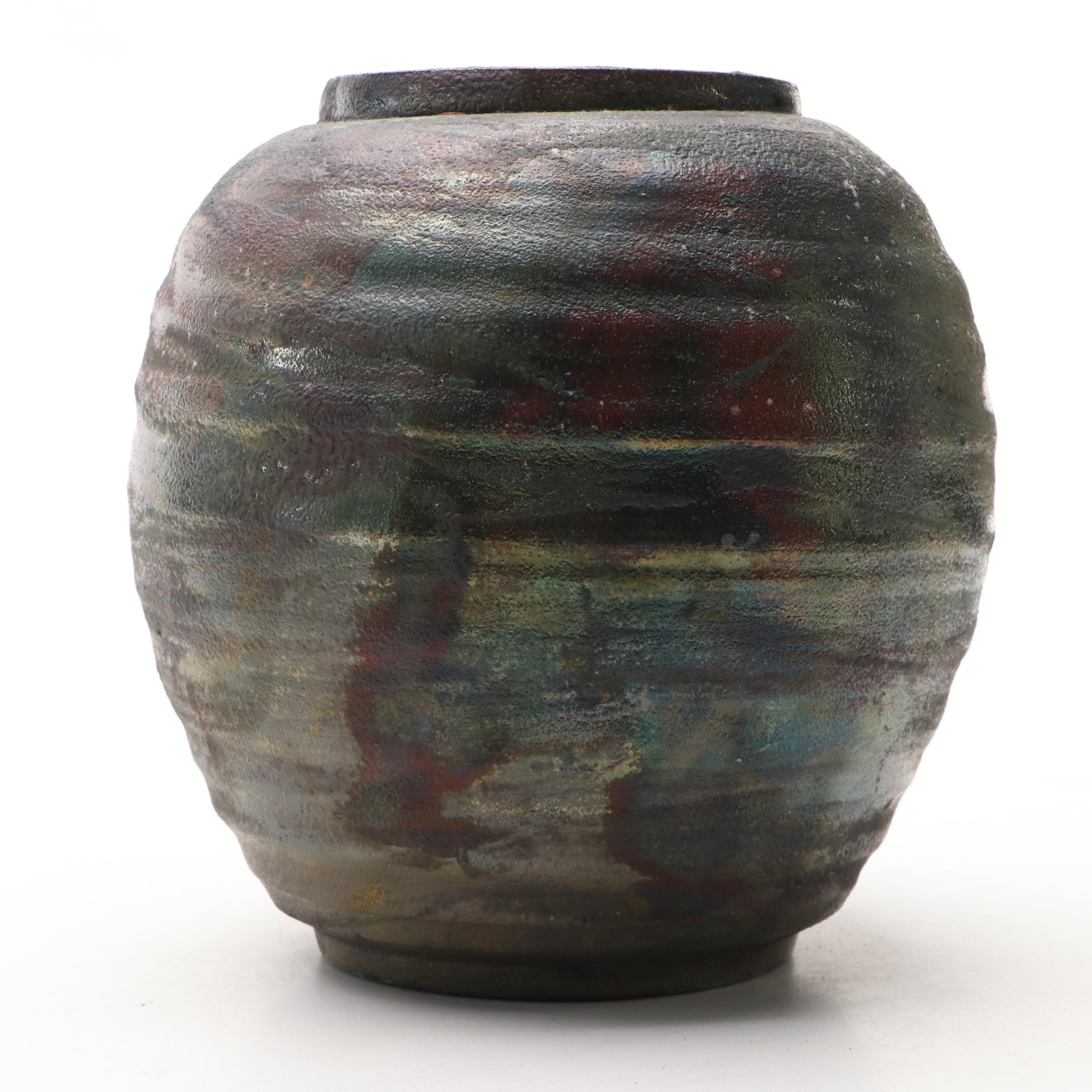 German Mid Century Modern Ceramic Vase with Raku Pottery Vase