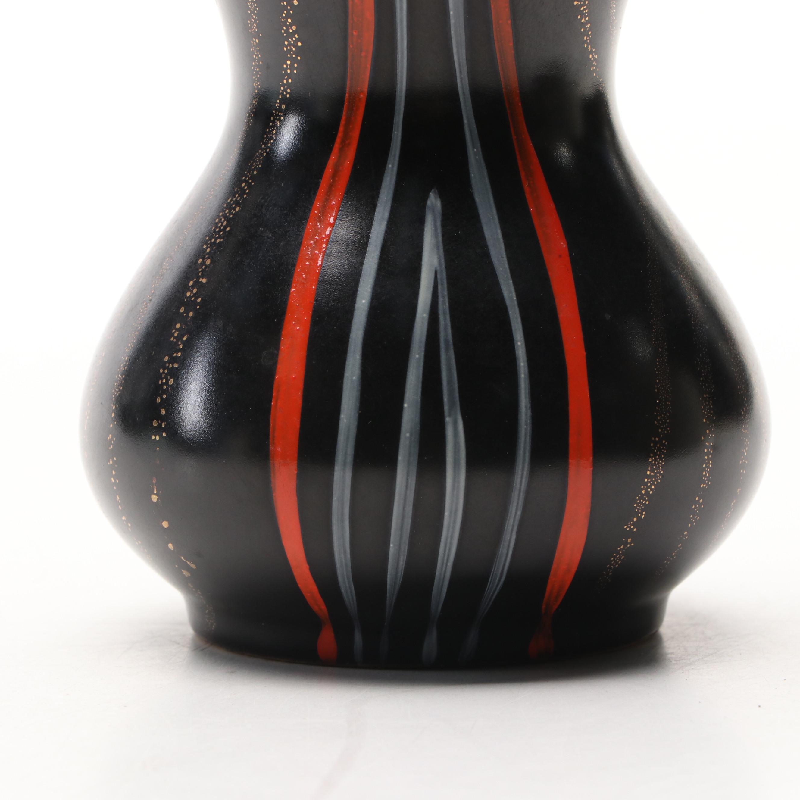 German Mid Century Modern Ceramic Vase with Raku Pottery Vase