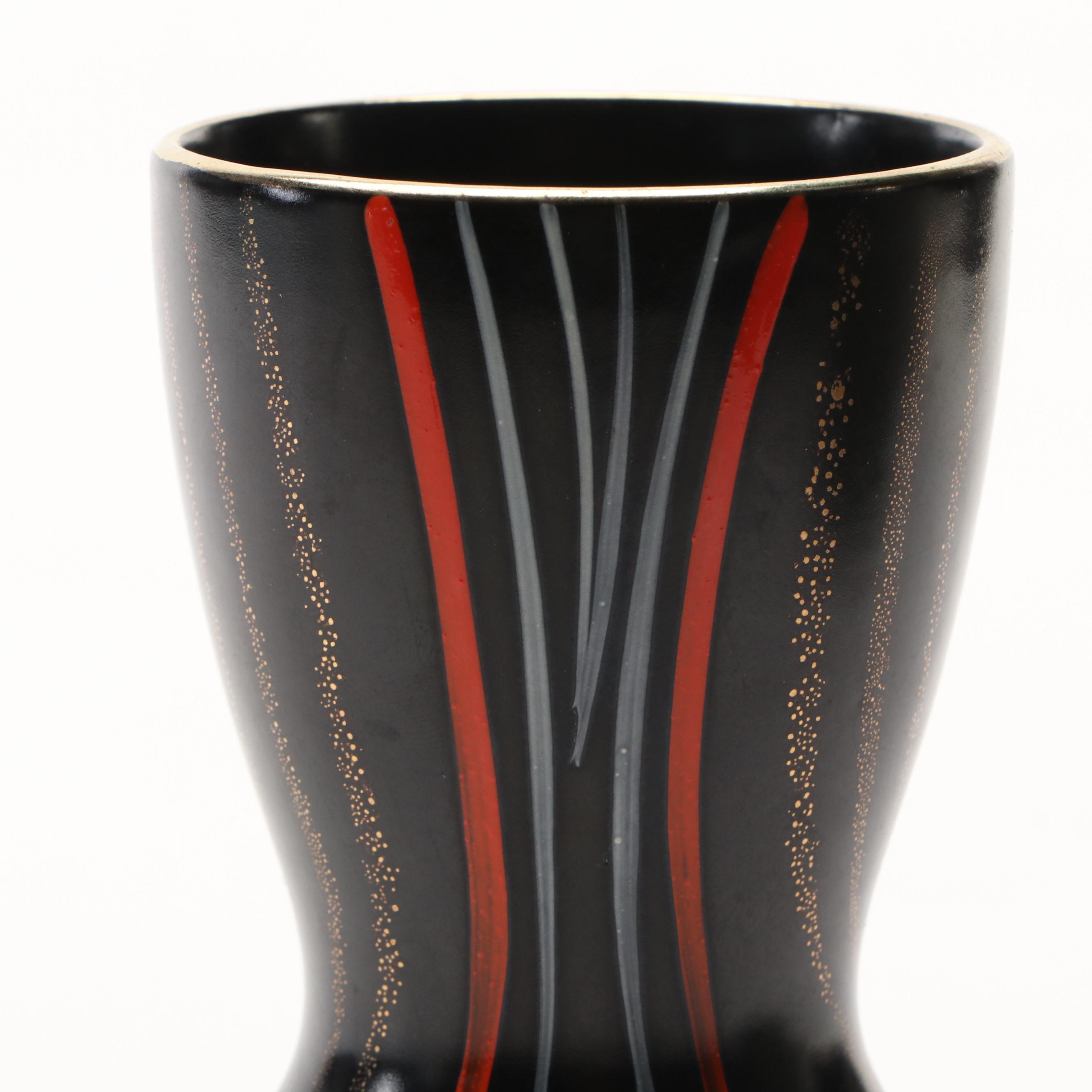 German Mid Century Modern Ceramic Vase with Raku Pottery Vase