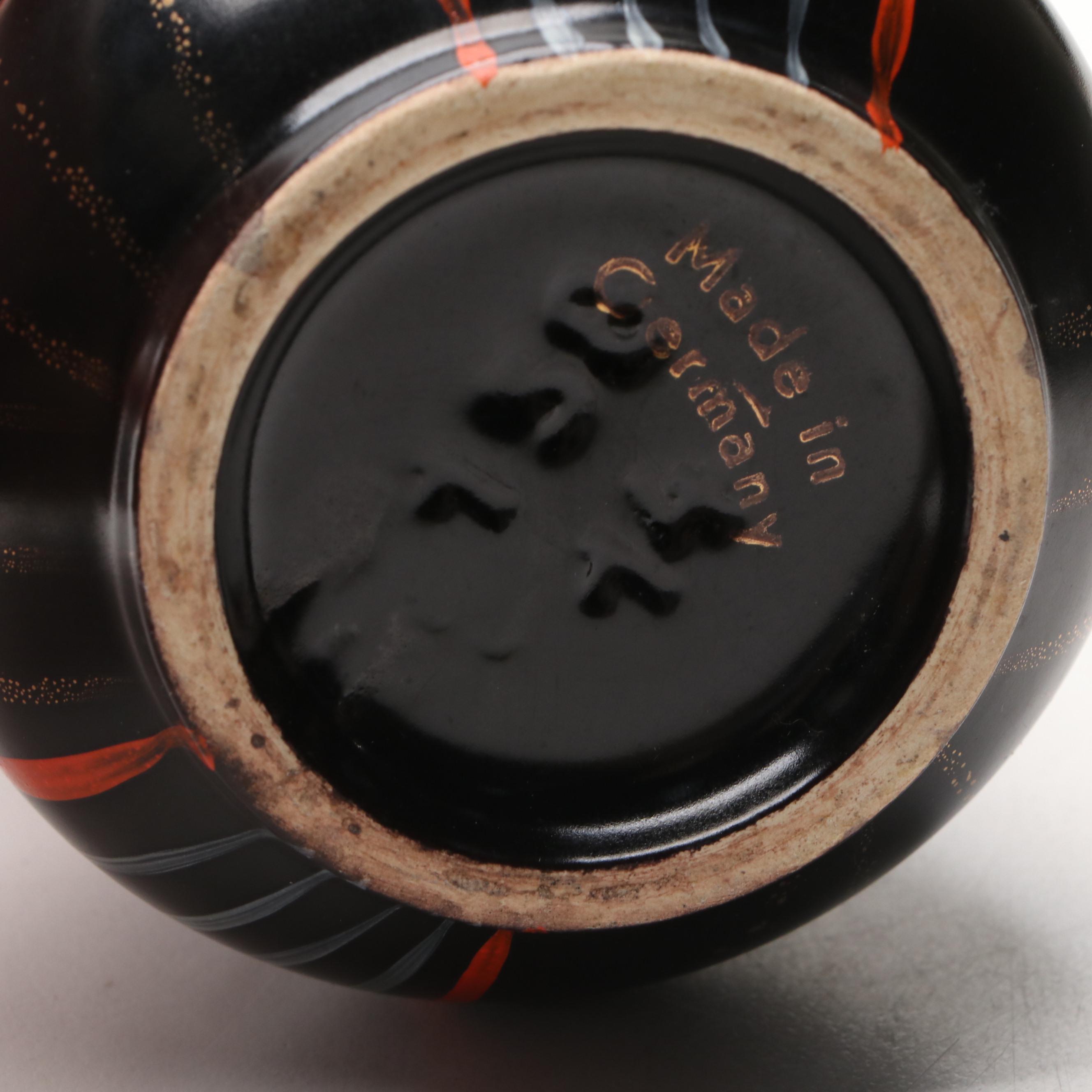 German Mid Century Modern Ceramic Vase with Raku Pottery Vase