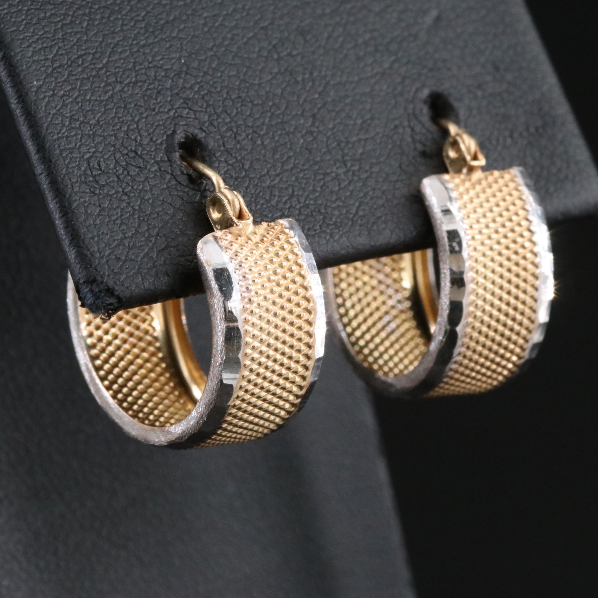 14K Two-Tone Crosshatch Hoops