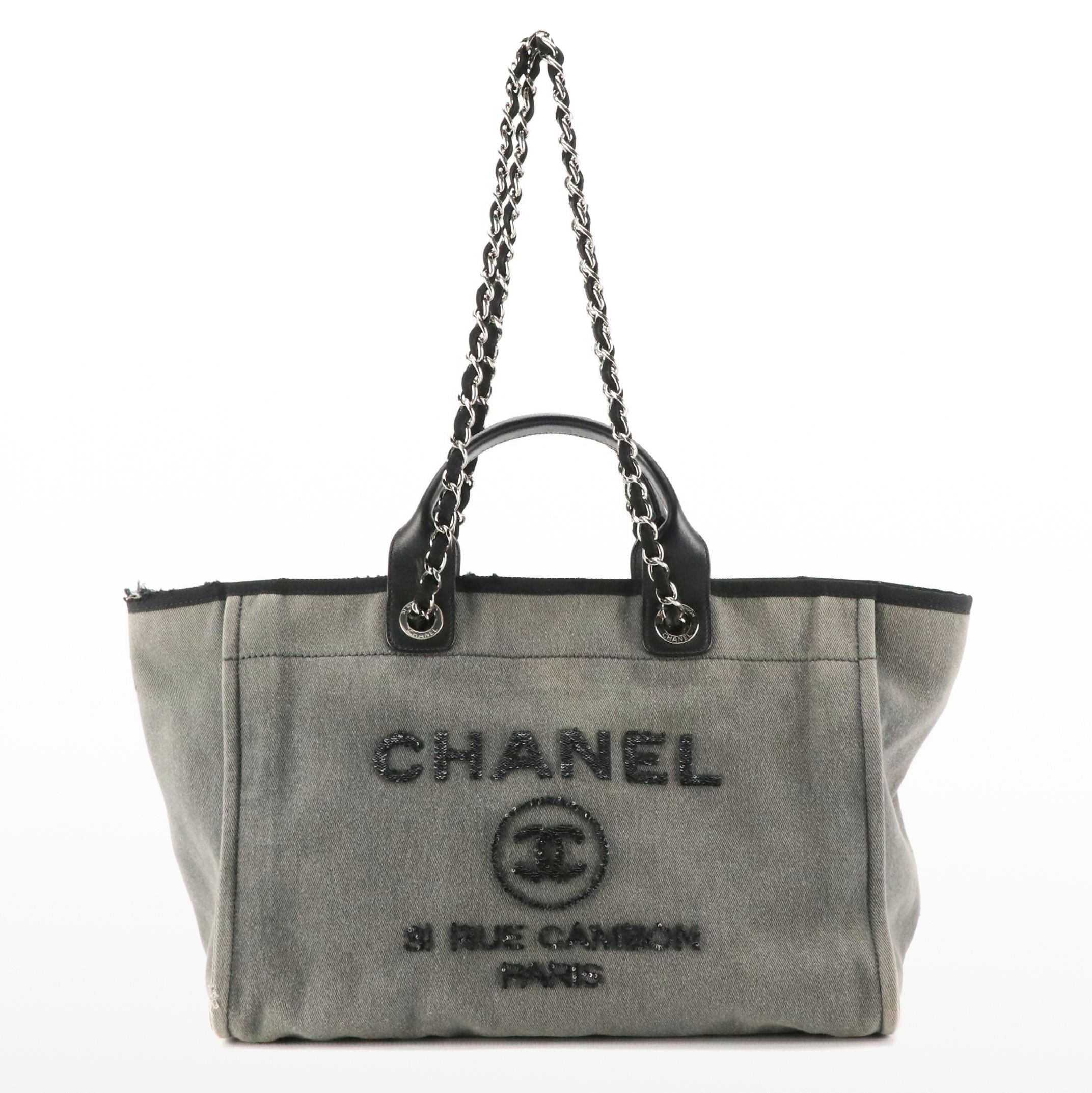 Chanel Deauville Large Shopping Tote Bag in Denim with Leather Trim