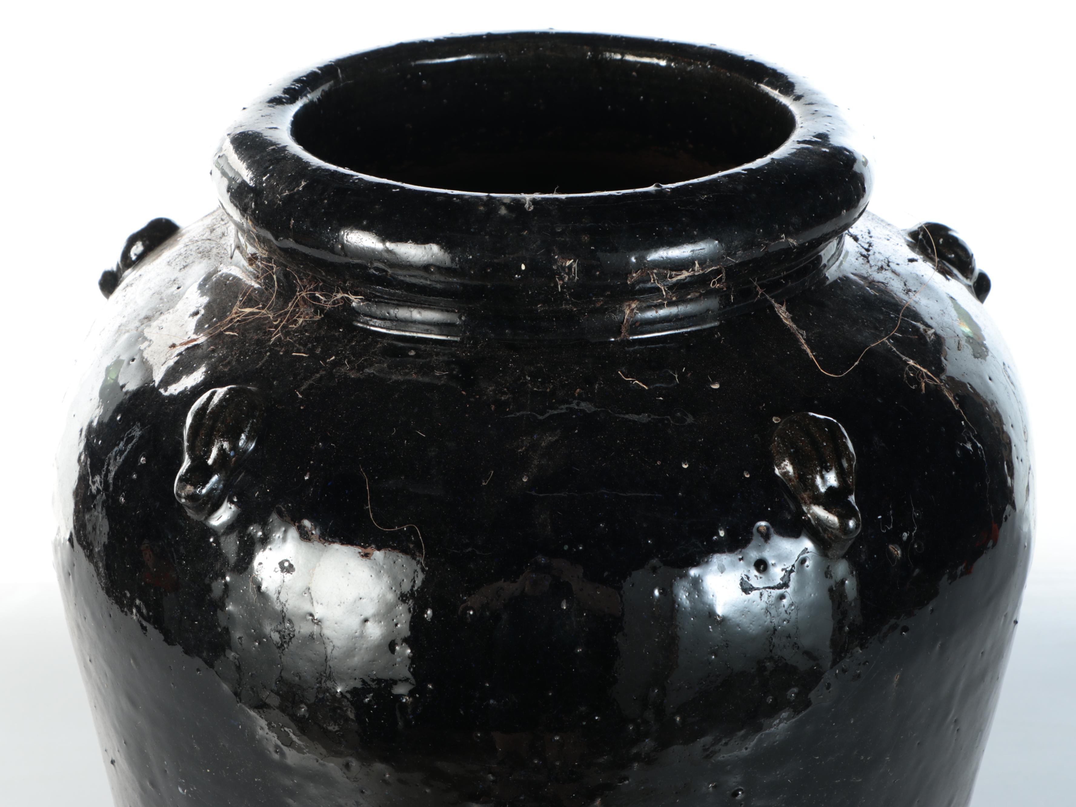 Black Glazed Ceramic Floor Vase
