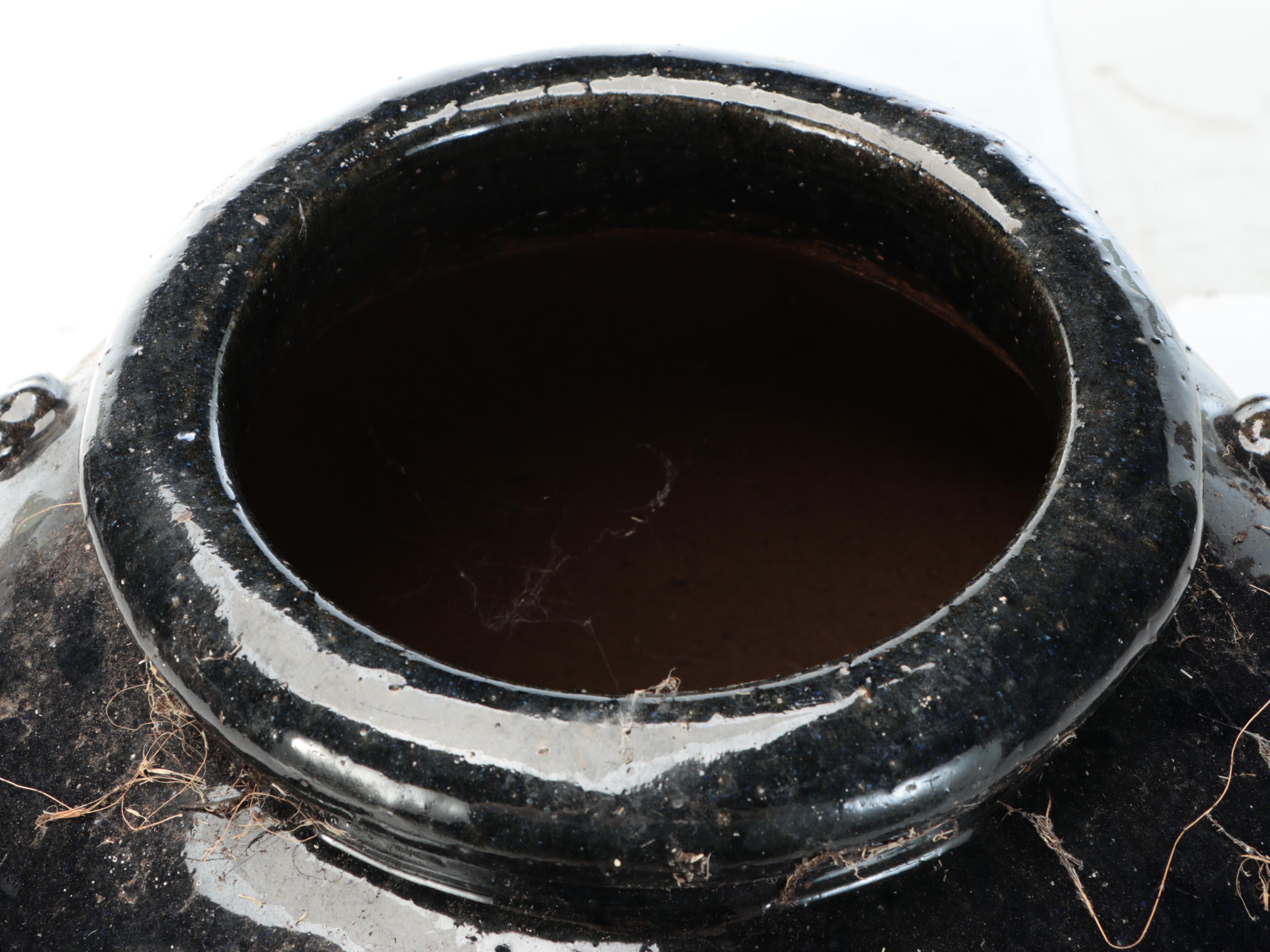 Black Glazed Ceramic Floor Vase