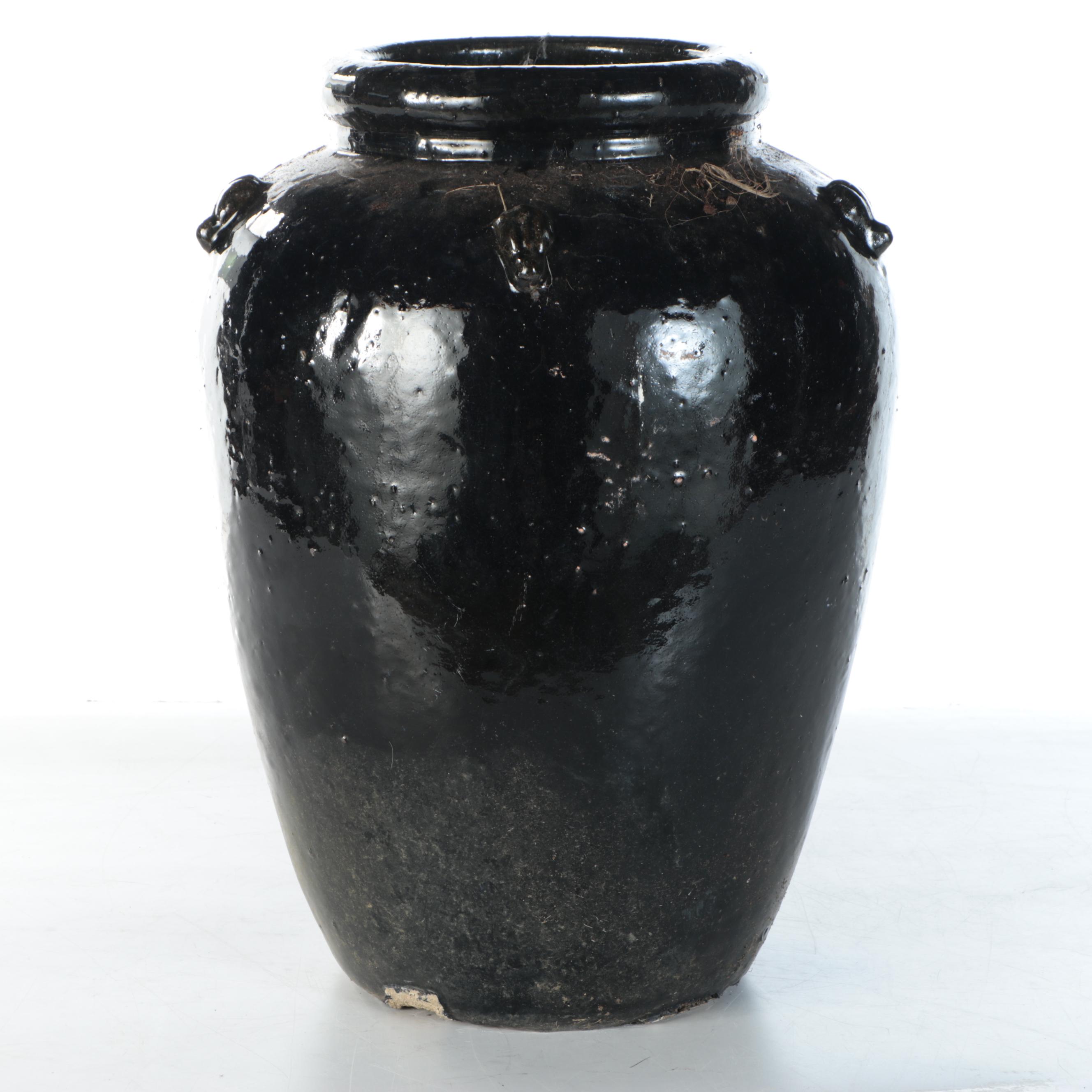 Black Glazed Ceramic Floor Vase
