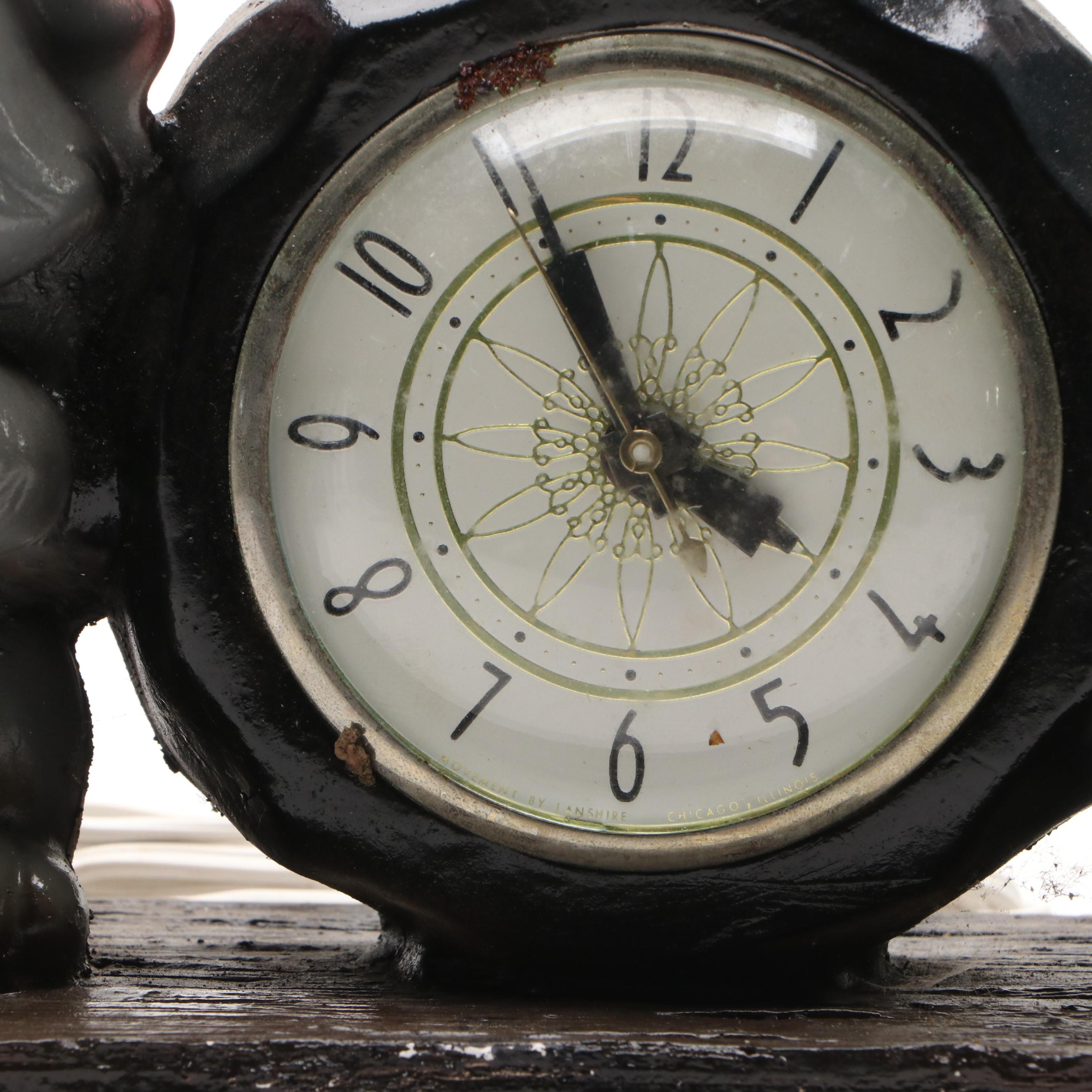 Cartoon Cat and Mouse Electric Plaster Mantel Clock, Mid-20th Century