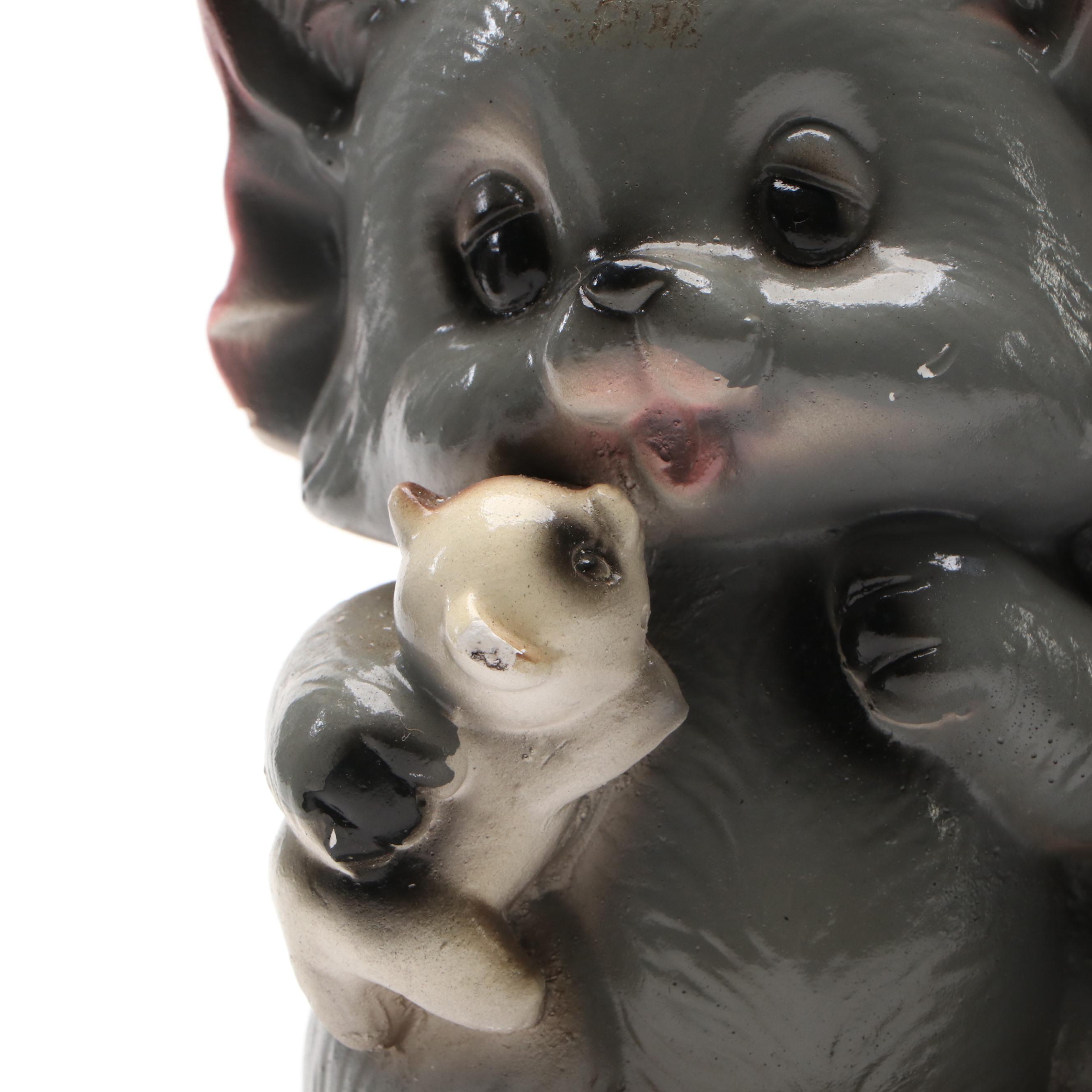 Cartoon Cat and Mouse Electric Plaster Mantel Clock, Mid-20th Century