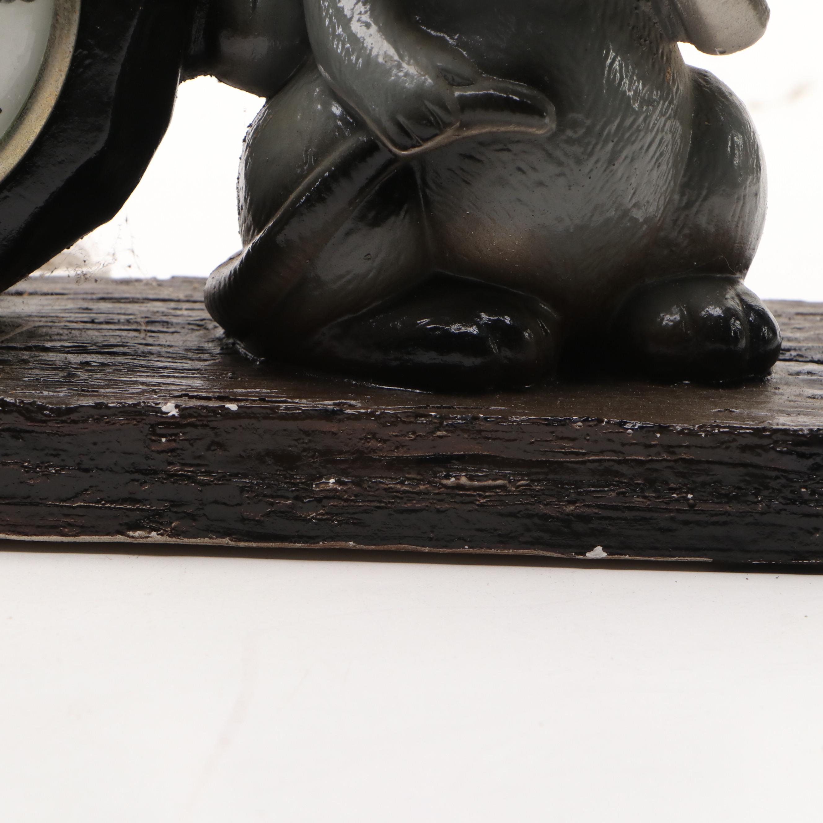 Cartoon Cat and Mouse Electric Plaster Mantel Clock, Mid-20th Century