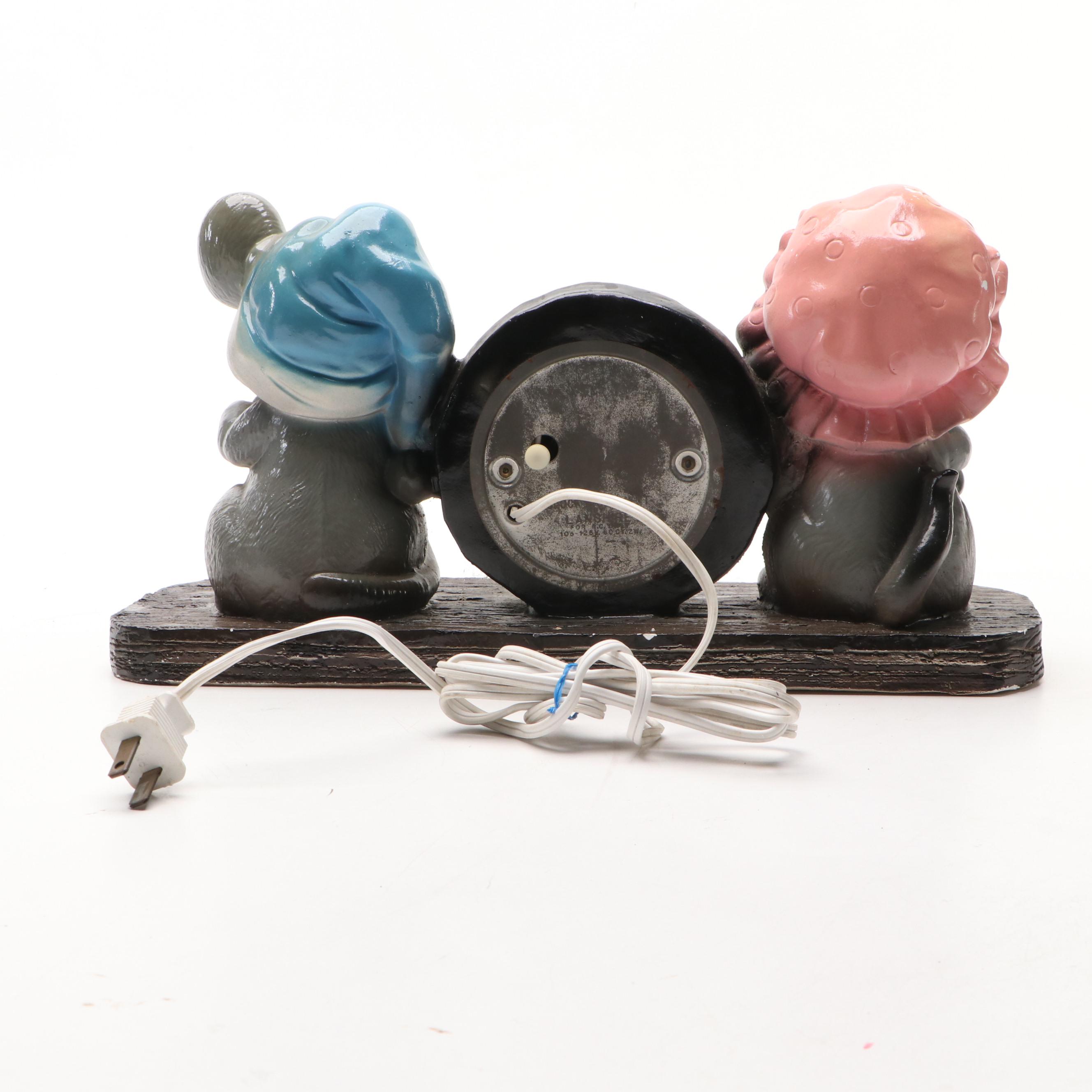 Cartoon Cat and Mouse Electric Plaster Mantel Clock, Mid-20th Century