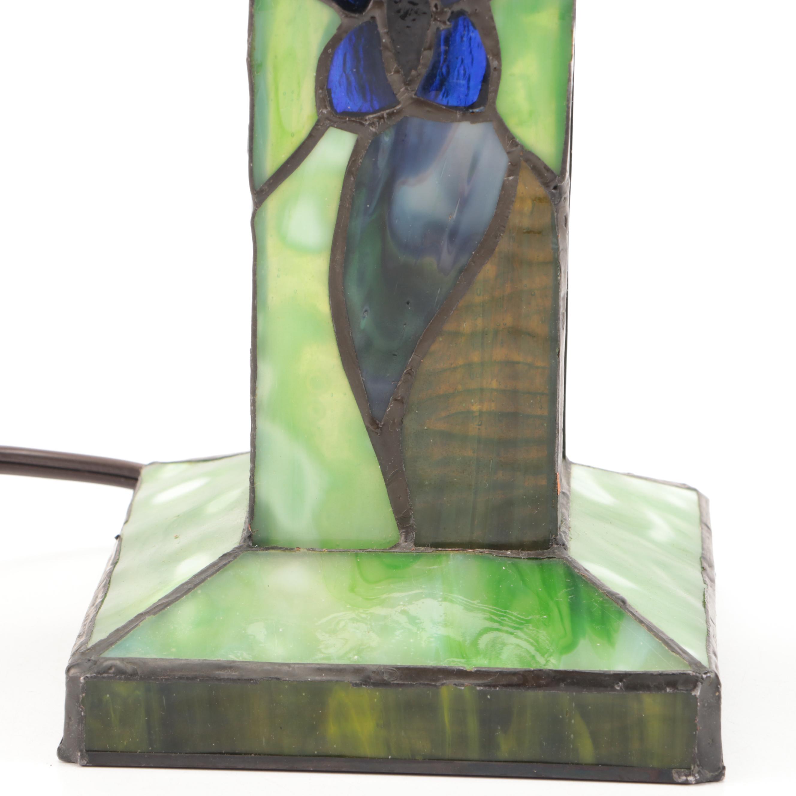 Slag Glass Flowers and Butterflies Cross Shaped Accent Lamp