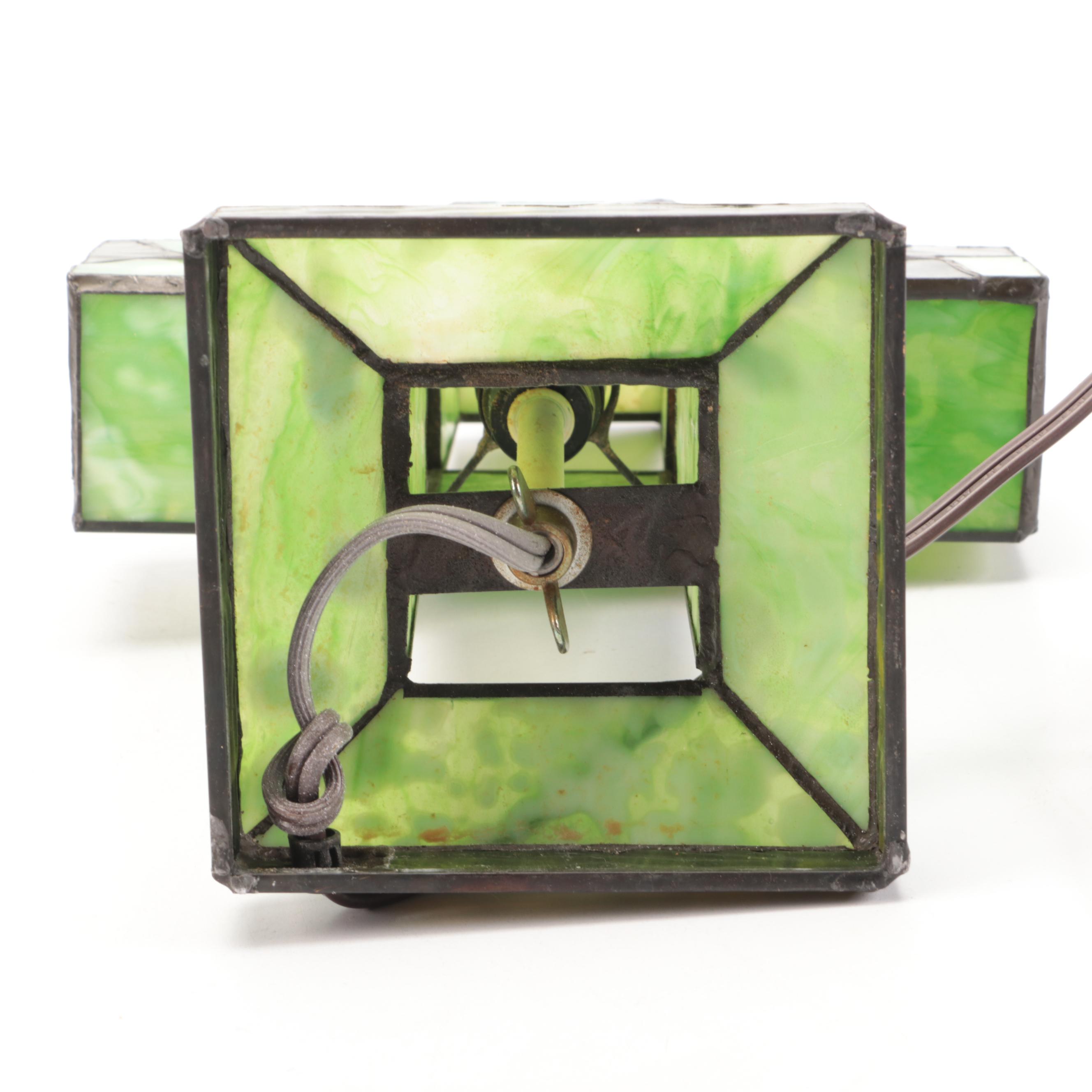 Slag Glass Flowers and Butterflies Cross Shaped Accent Lamp