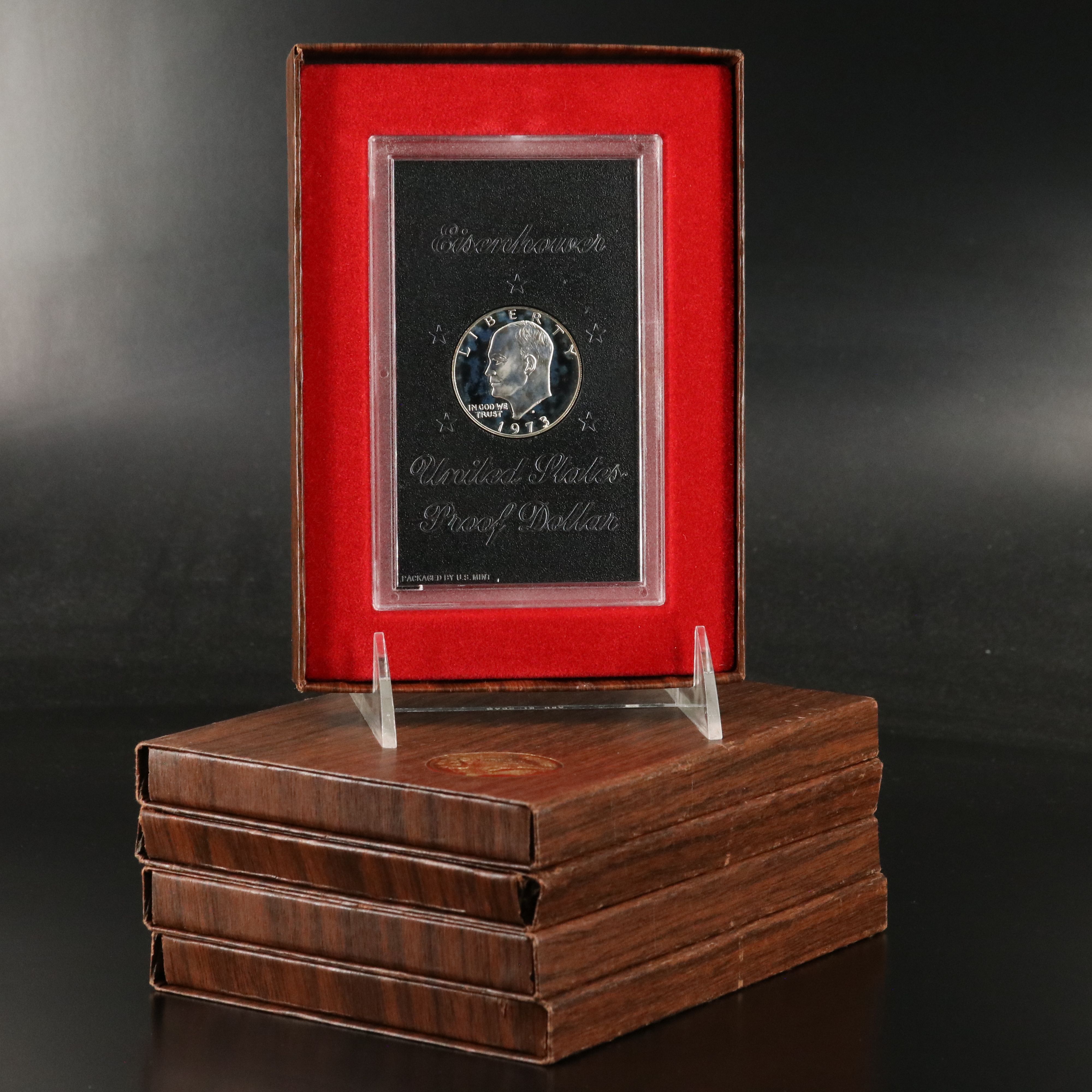 Five Proof 1973-S Eisenhower Silver Dollars