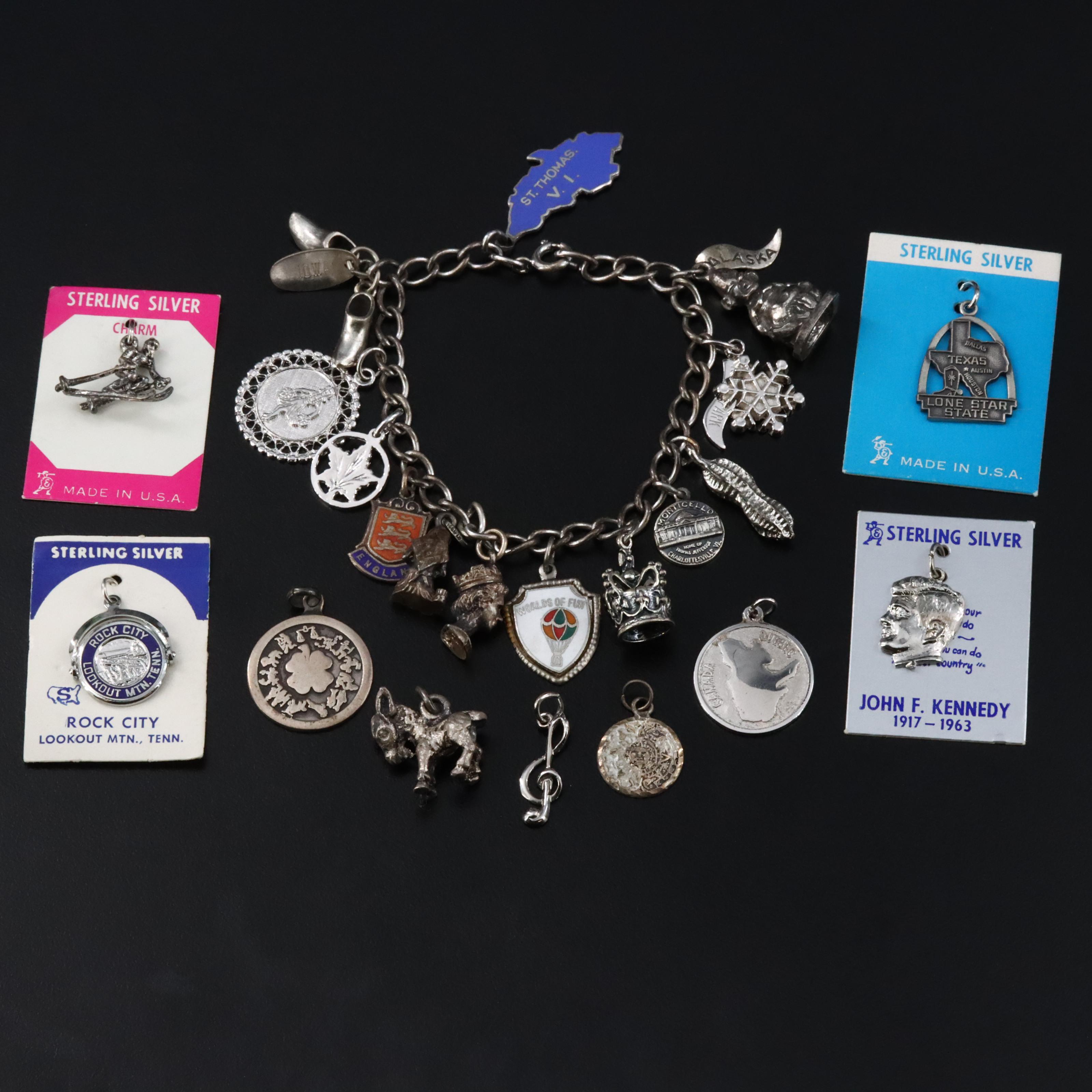 Vintage Charm Bracelet and Charm Pendants