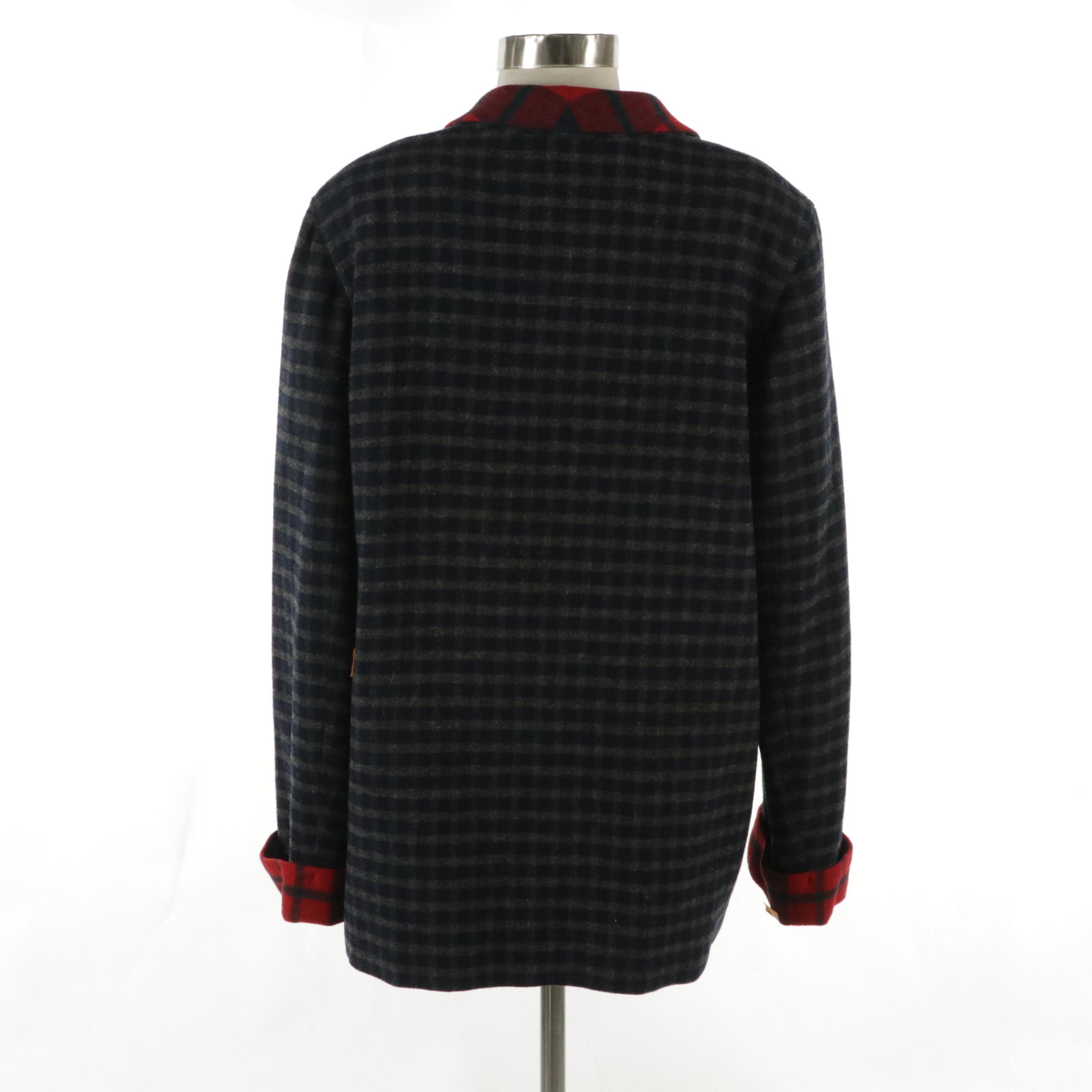 Lauren Ralph Lauren Plaid Lambswool Toggle Front Shawl Collar Coat