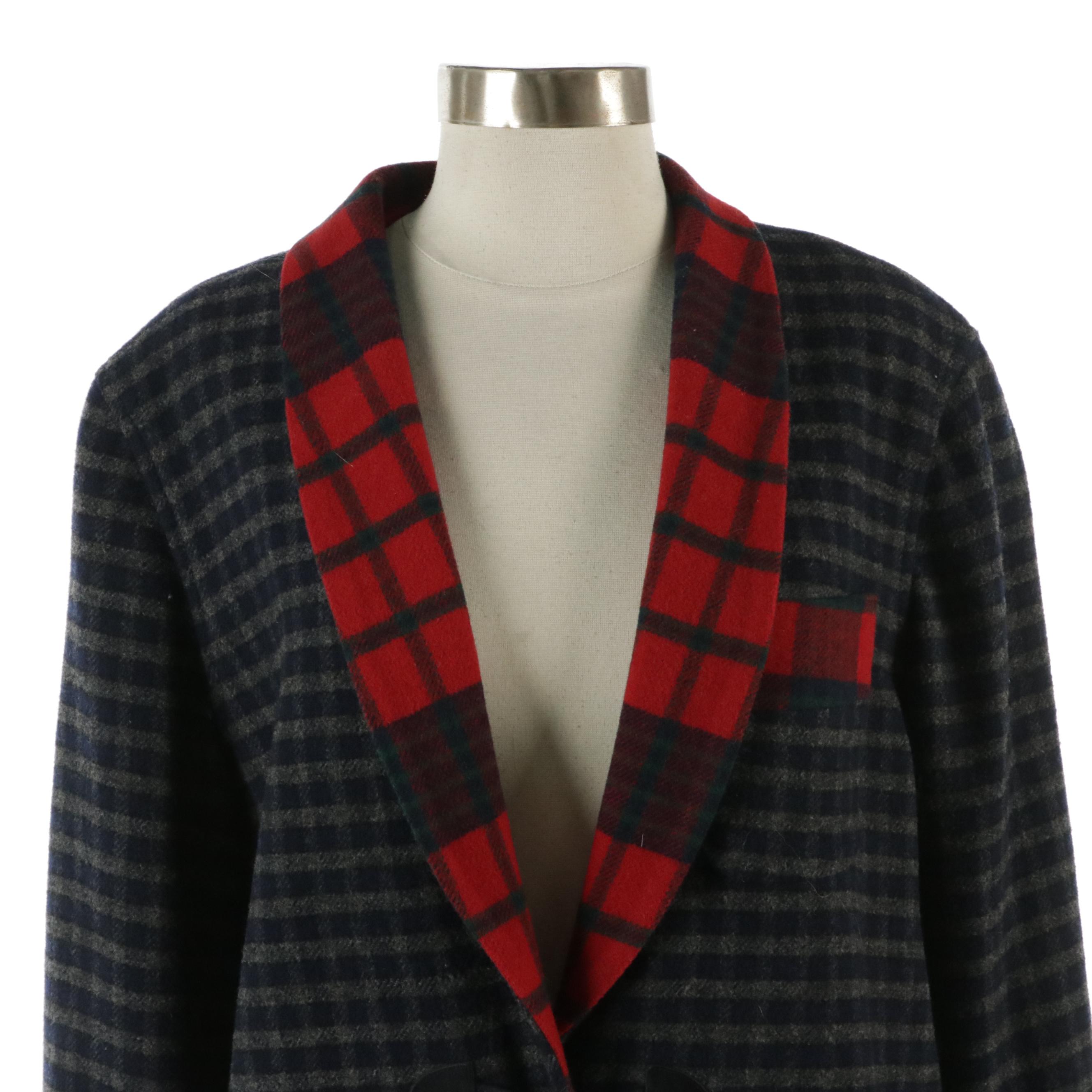 Lauren Ralph Lauren Plaid Lambswool Toggle Front Shawl Collar Coat