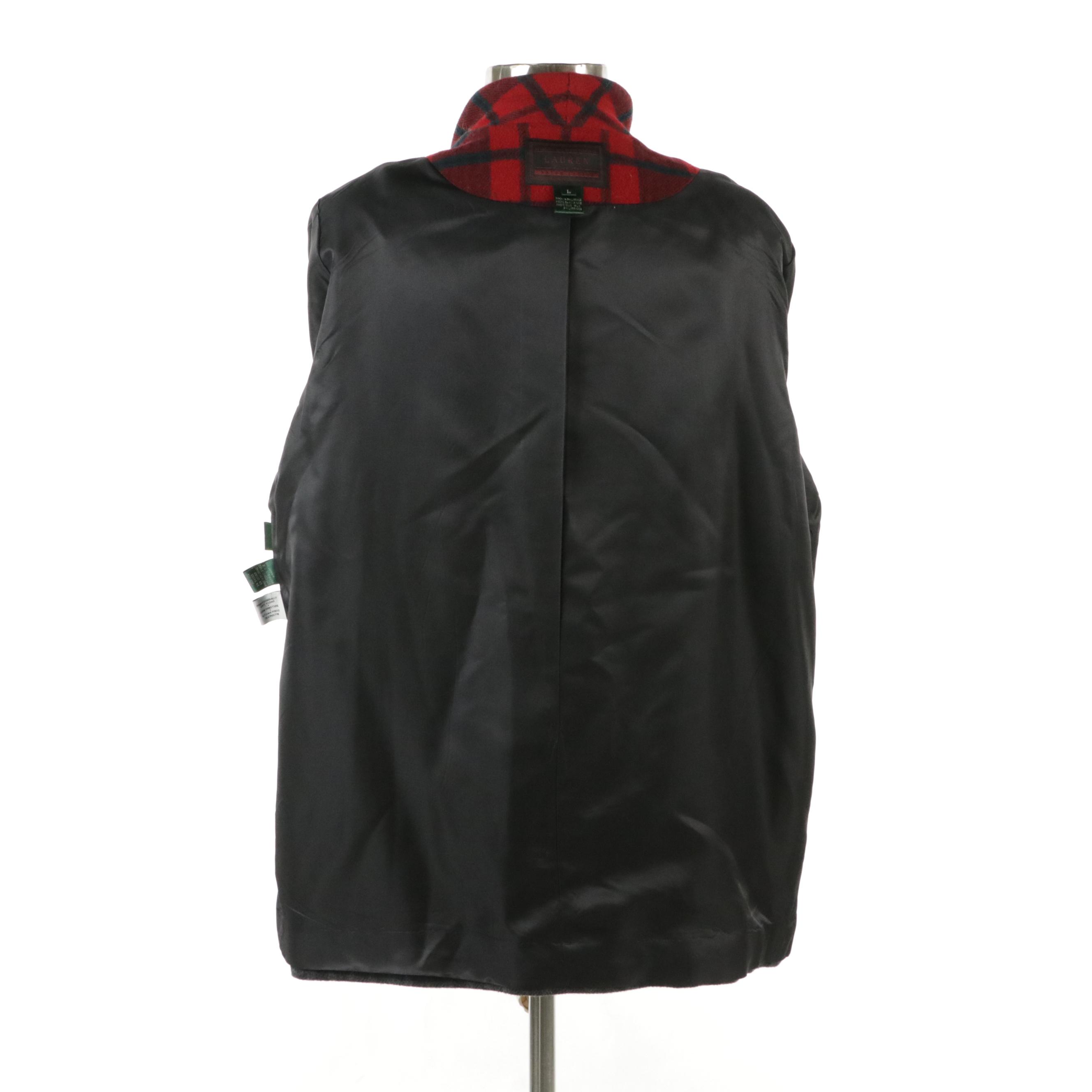 Lauren Ralph Lauren Plaid Lambswool Toggle Front Shawl Collar Coat