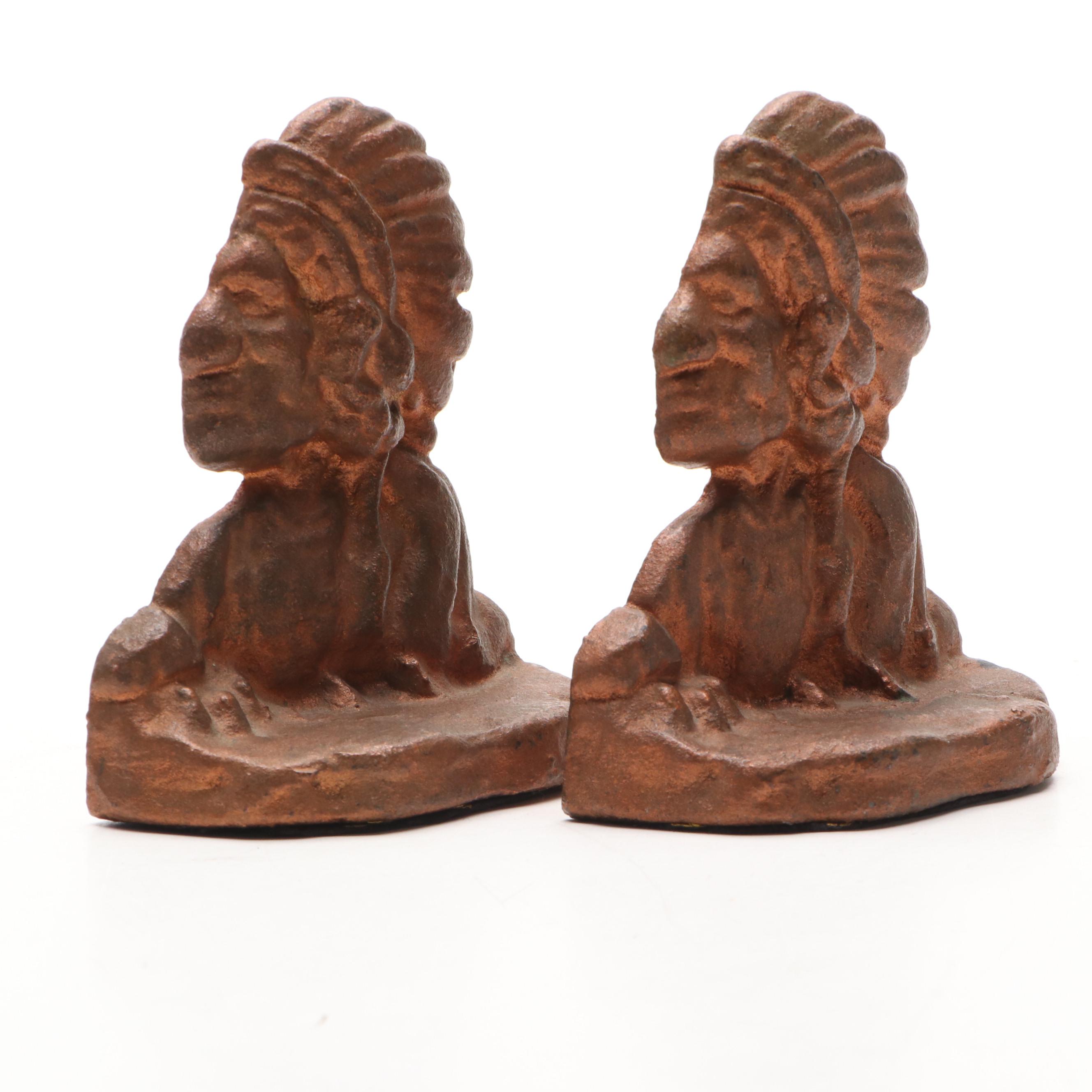 Native American Profile Copper Finish Metal Bookends