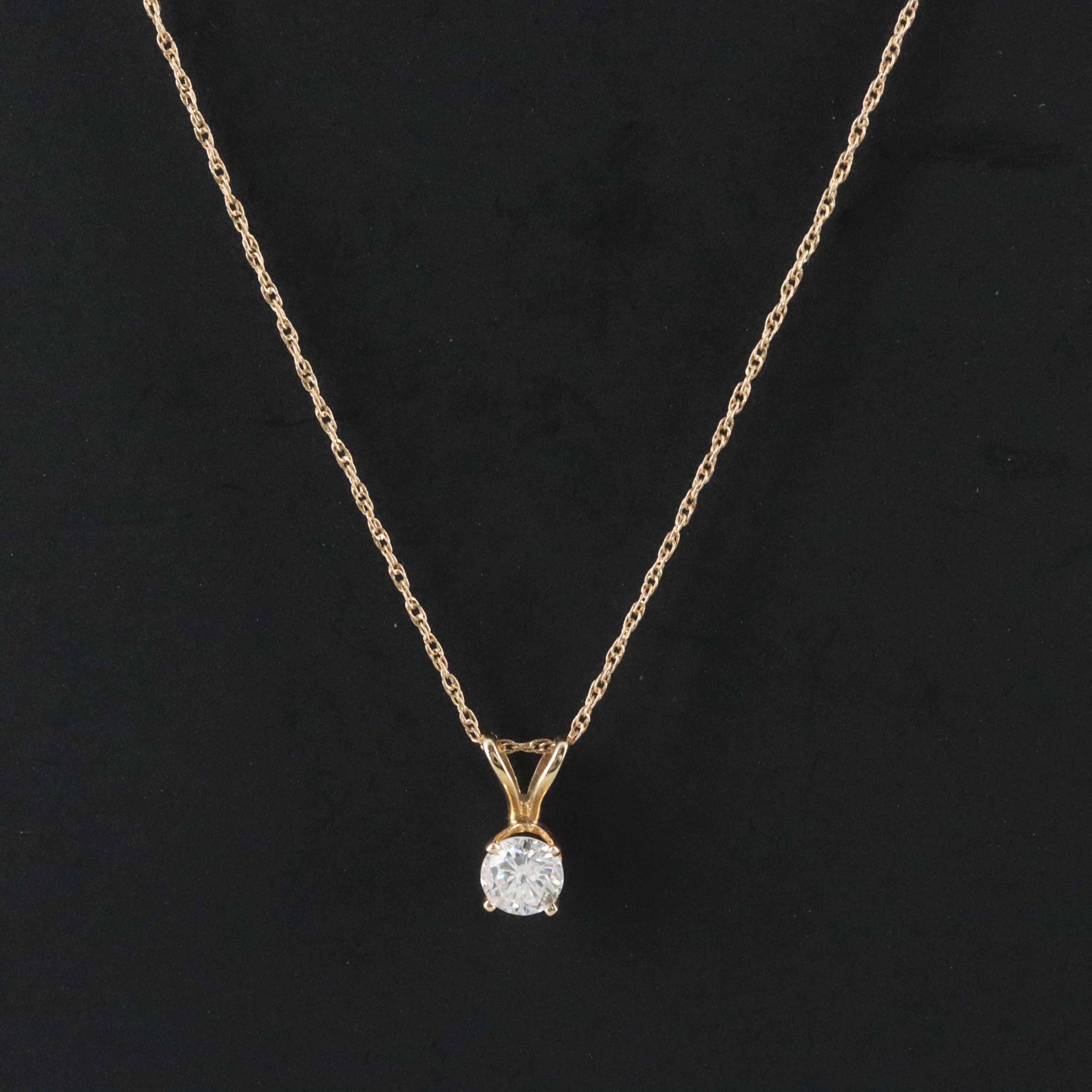 14K 0.31 CT Diamond Solitaire Pendant Necklace