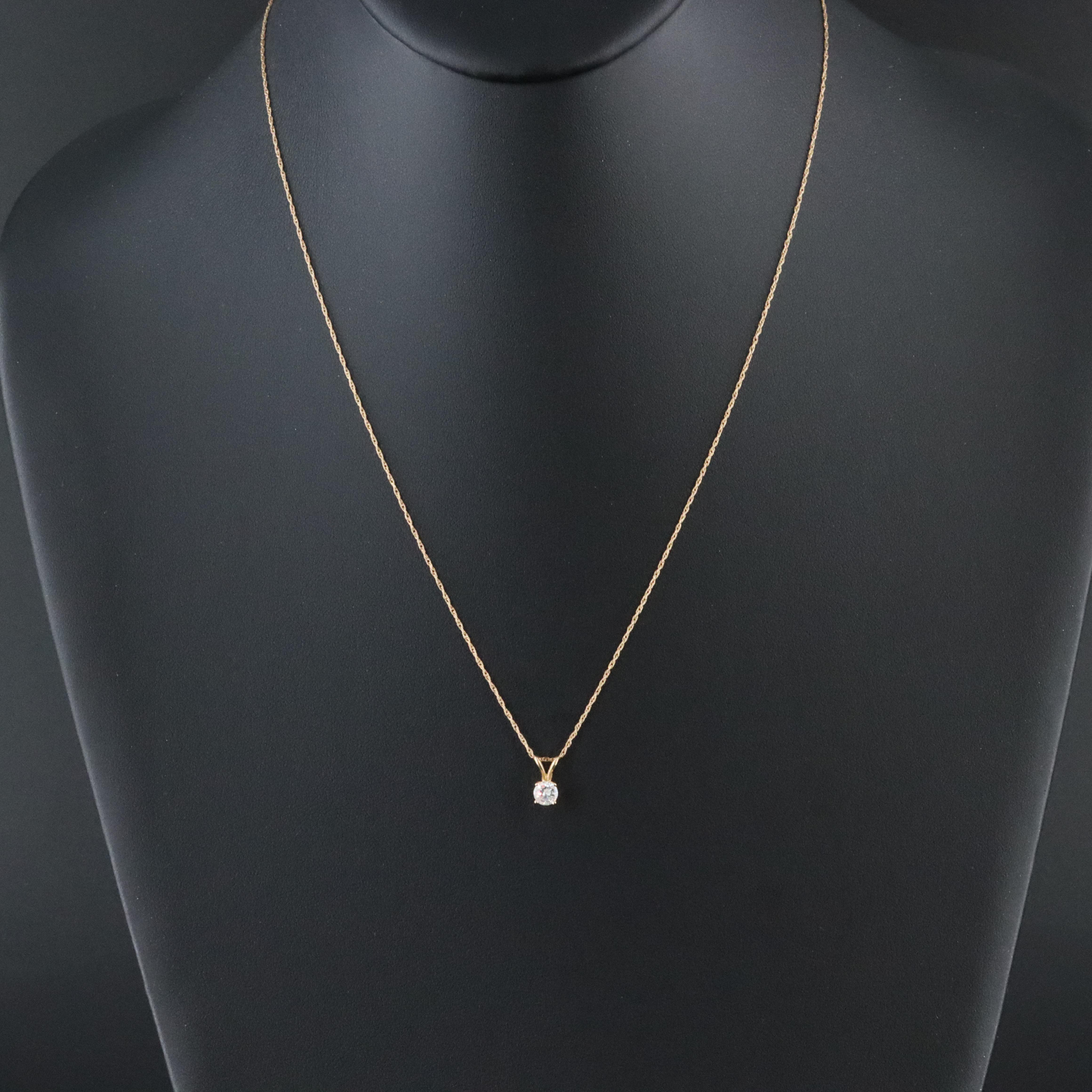 14K 0.31 CT Diamond Solitaire Pendant Necklace