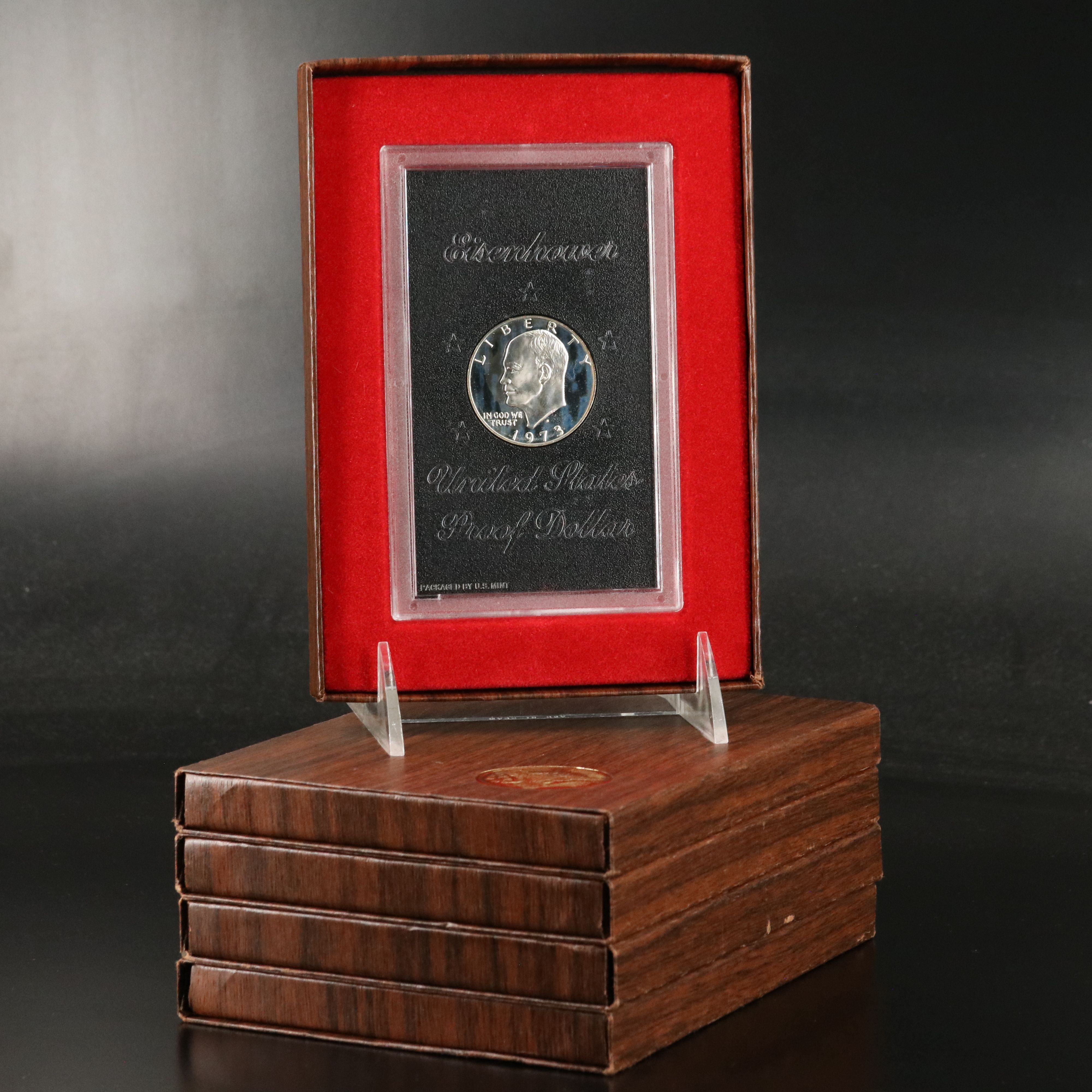 Five Proof 1973-S Eisenhower Silver Dollars