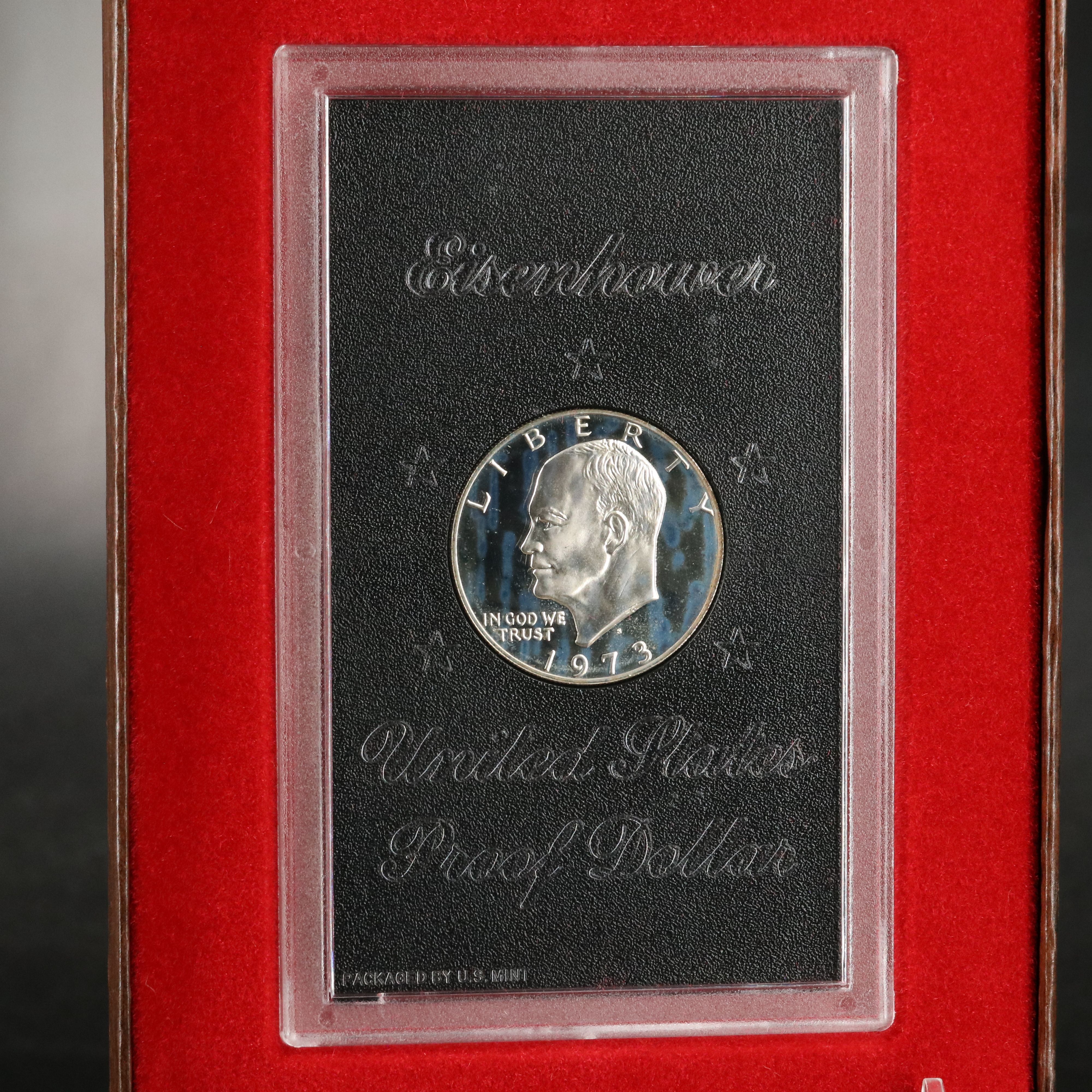 Five Proof 1973-S Eisenhower Silver Dollars