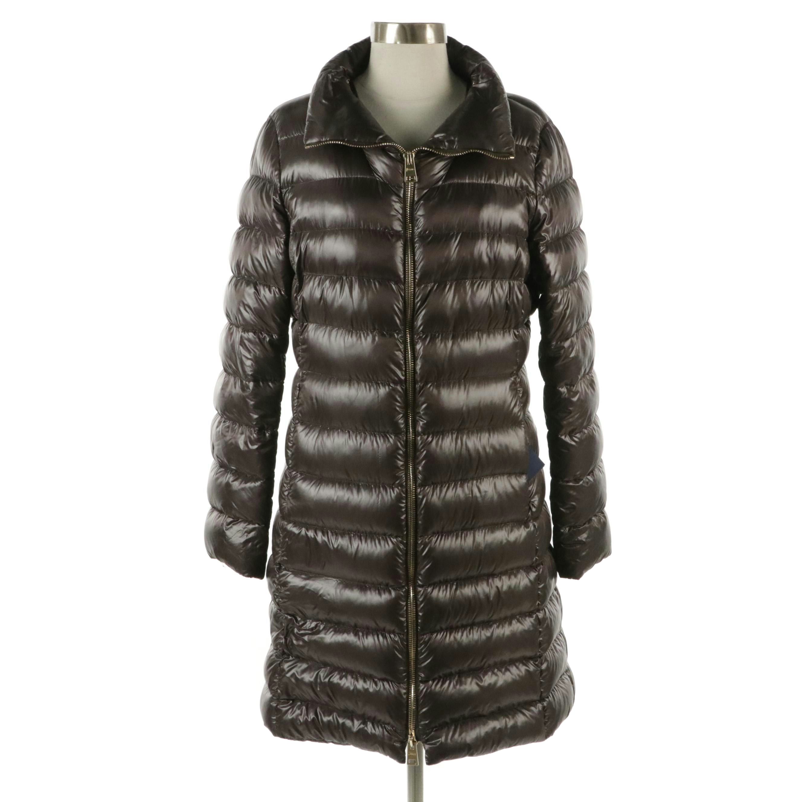 Herno Iconico Shiny Quilted Nylon Mid Length Puffer Coat