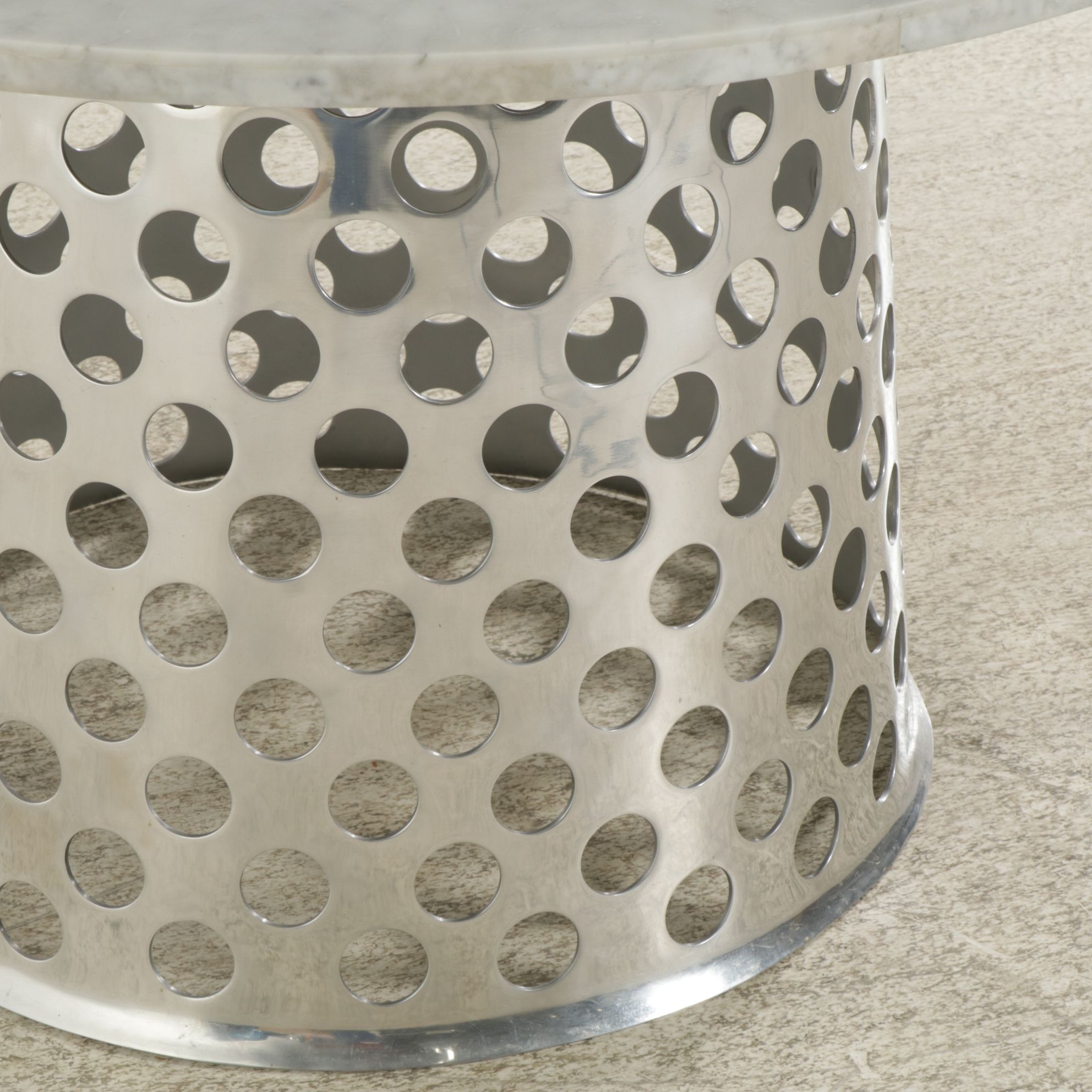 Crate & Barrel Round Marble Top Dining Table with Brushed Aluminum Base