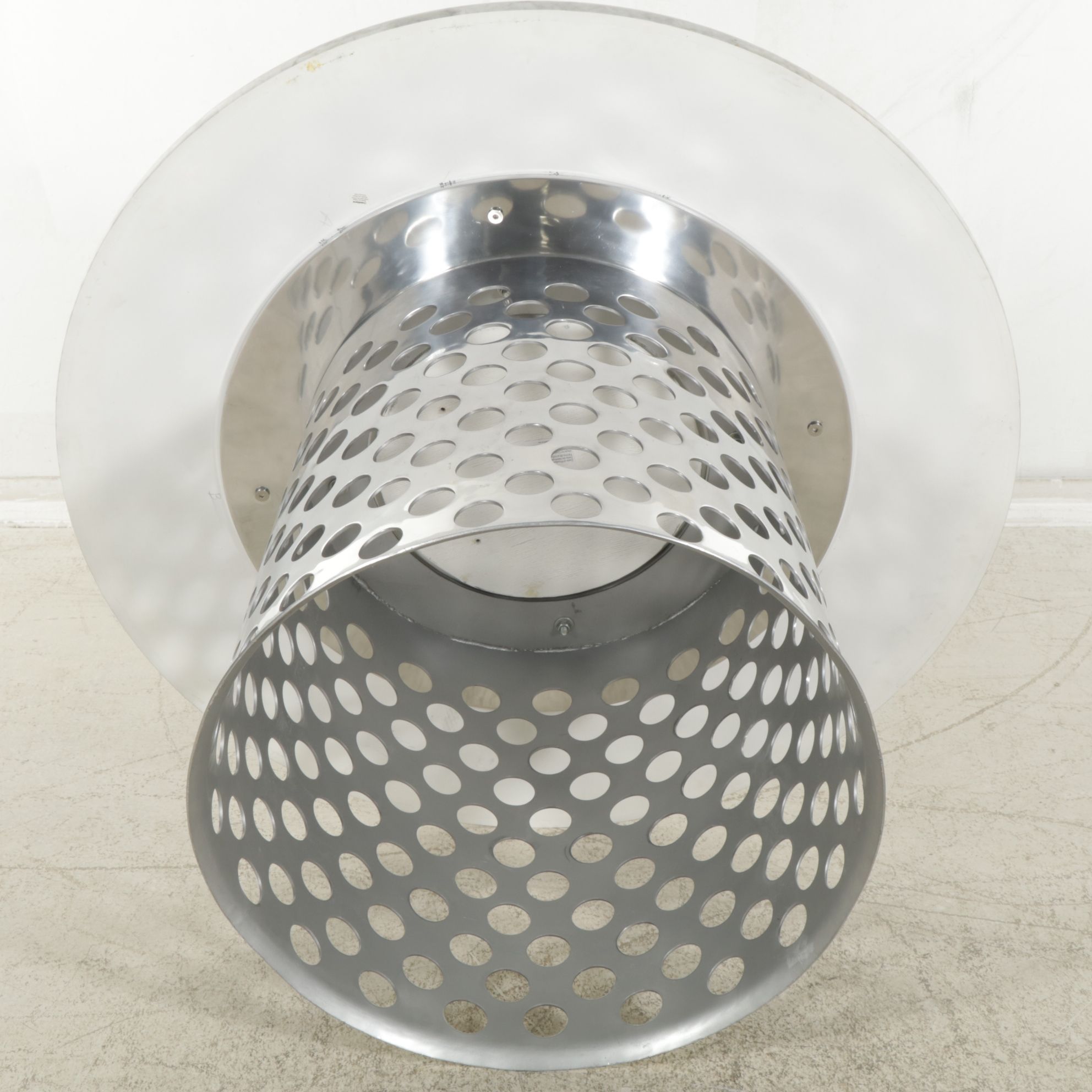 Crate & Barrel Round Marble Top Dining Table with Brushed Aluminum Base