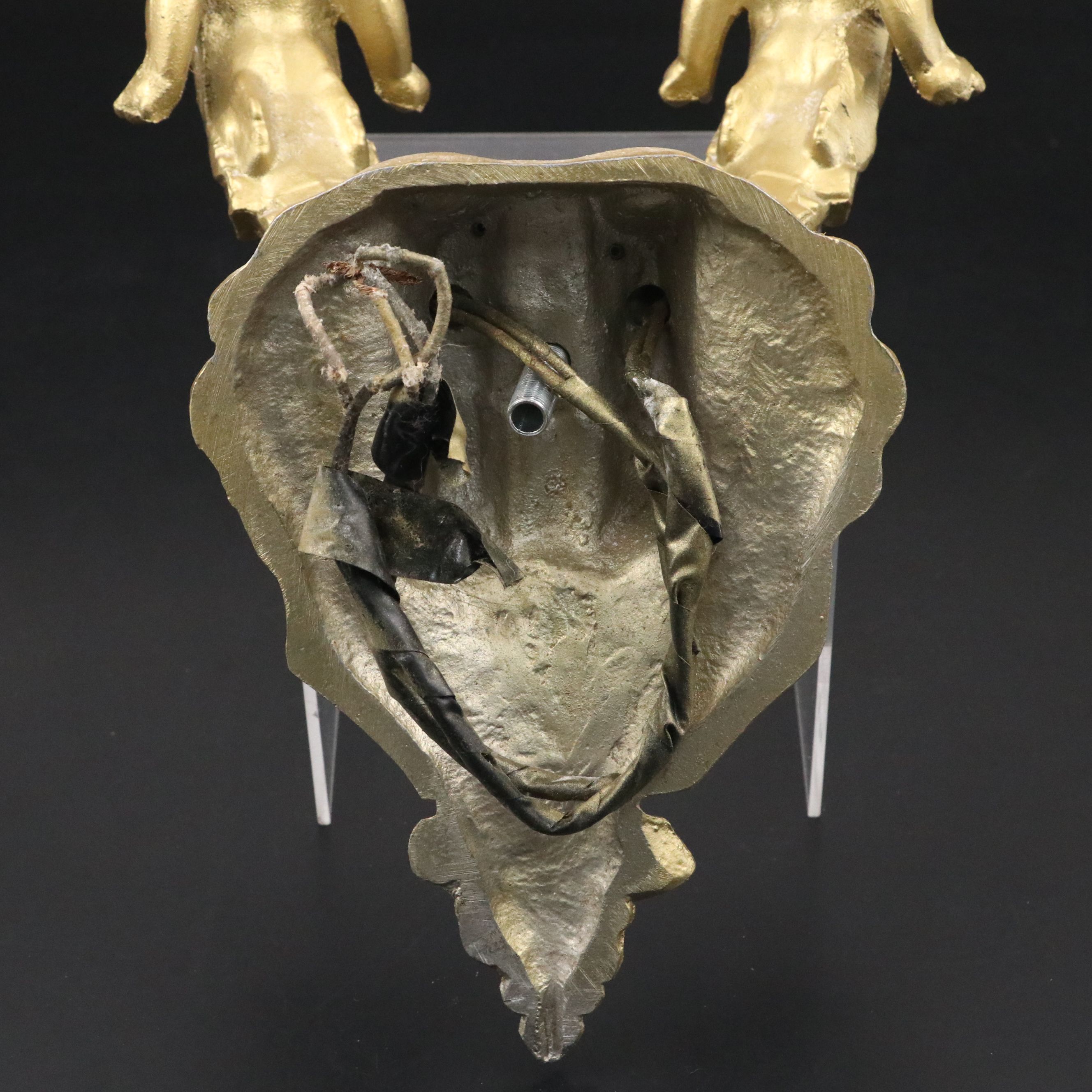 Rococo Revival Style Two-Arm Cherub Wall Sconce with White Glass Globe Shades