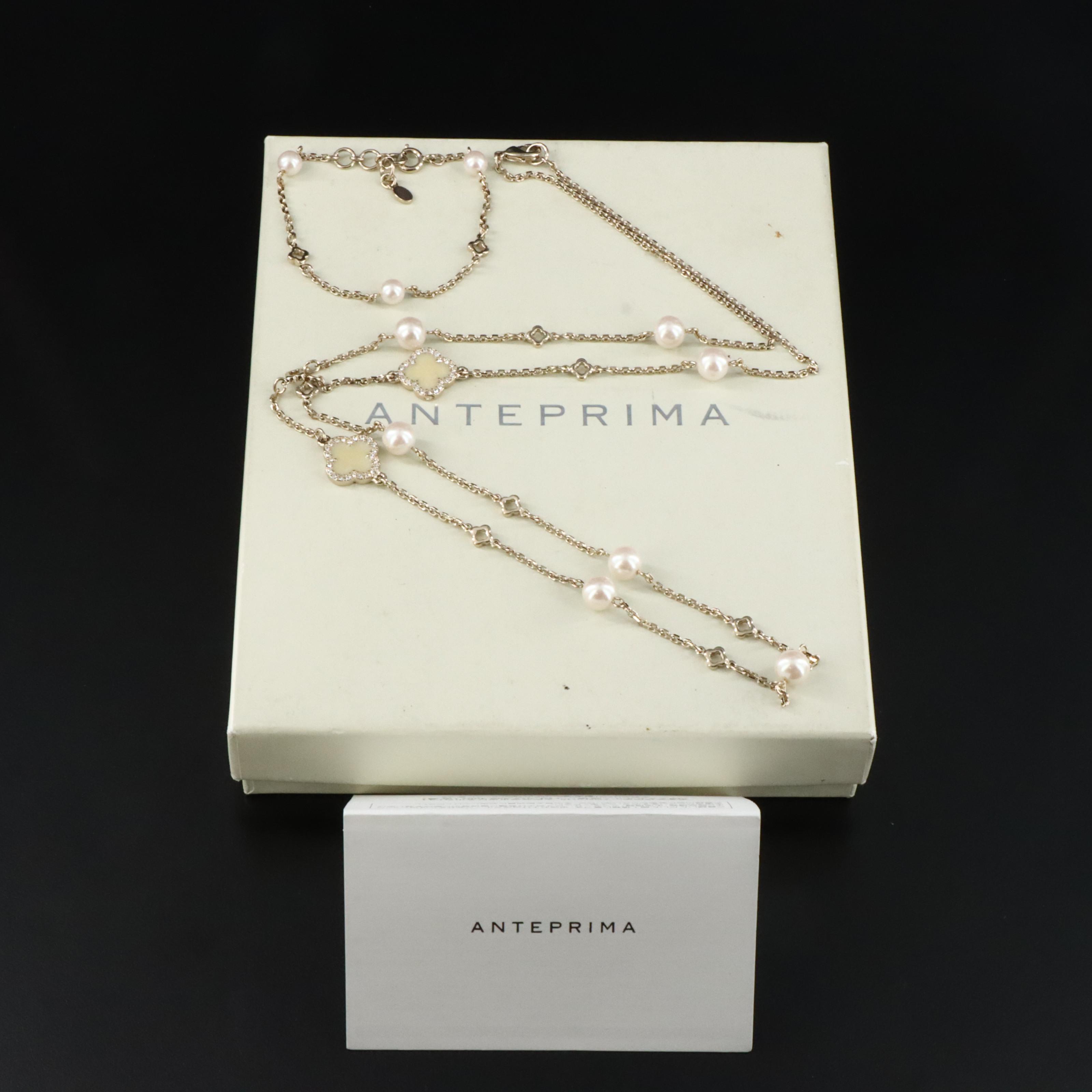 Anteprima Enamel, Crystal and Faux Pearl Necklace and Bracelet