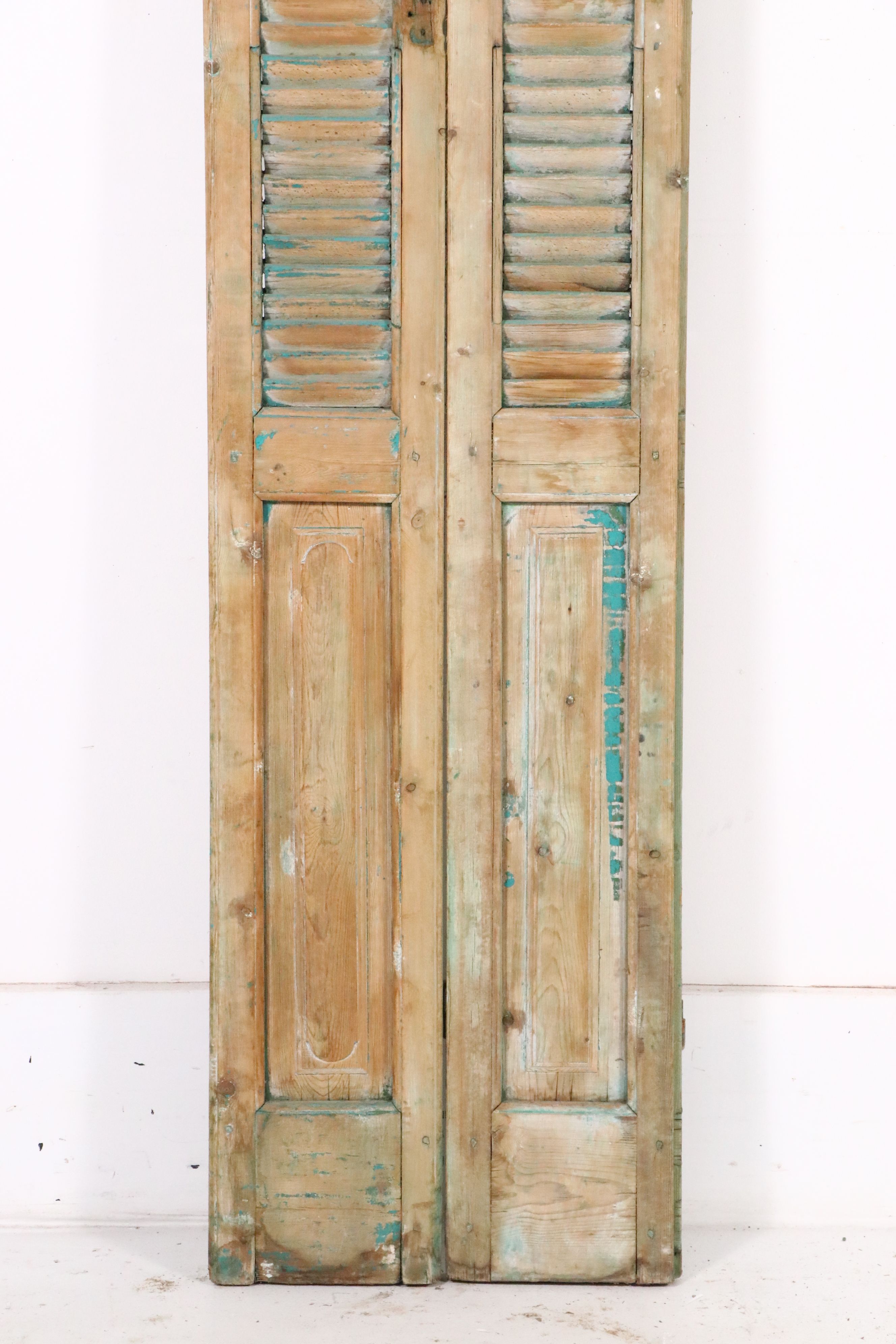 French Provincial Style Painted Wood Narrow Shutters, Late 19th/ Early 20th C.