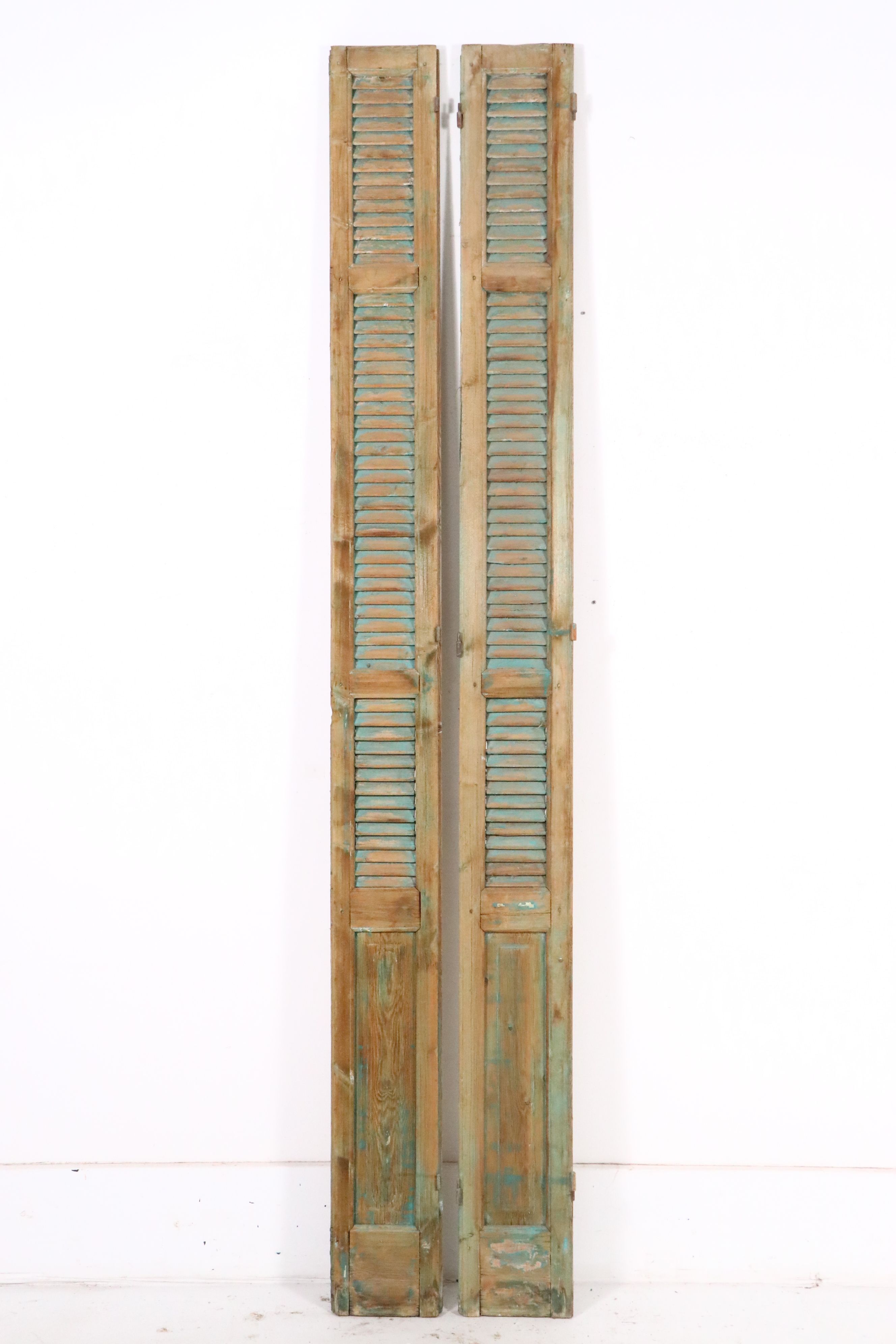 French Provincial Style Painted Wood Narrow Shutters, Late 19th/ Early 20th C.