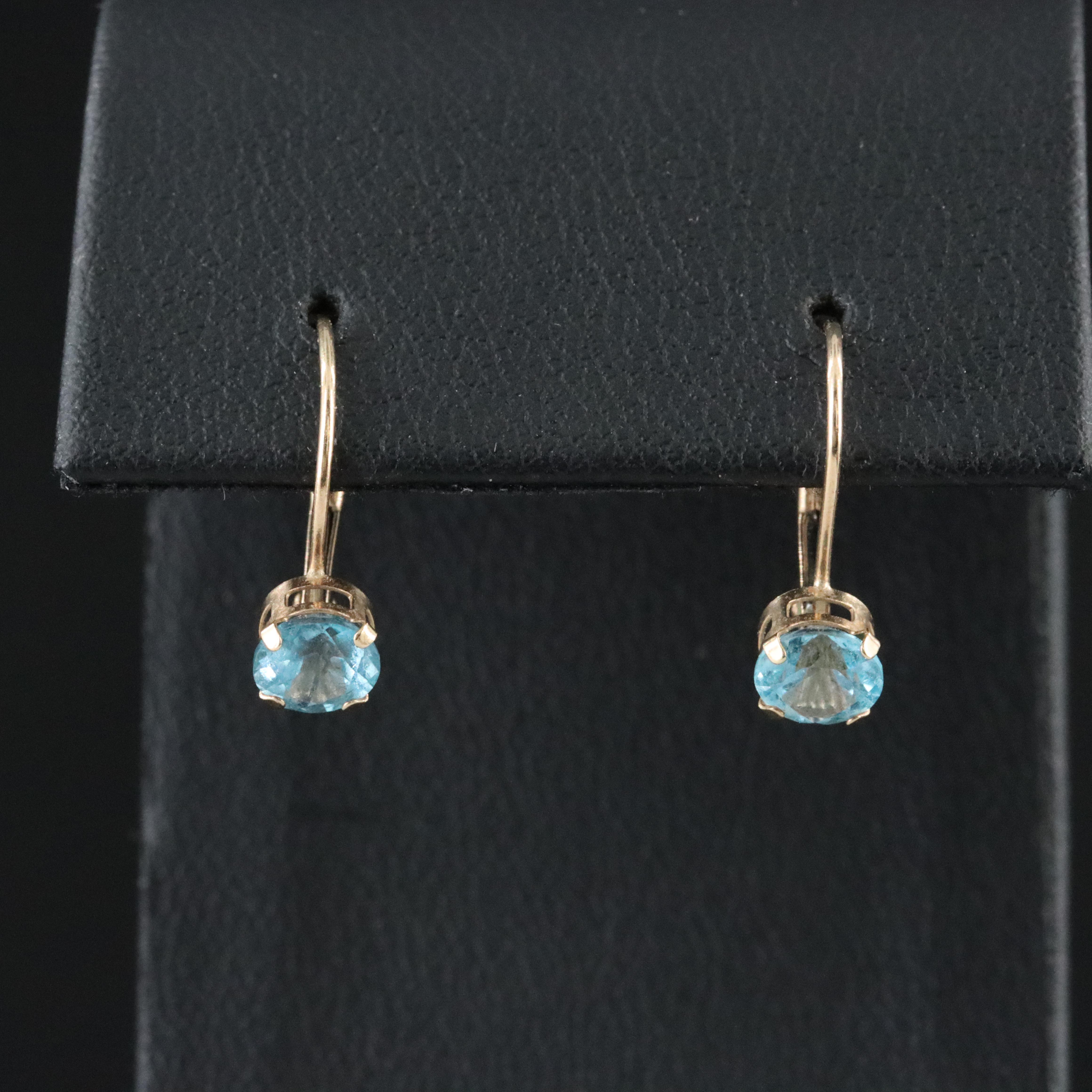 10K Swiss Blue Topaz Drop Earrings