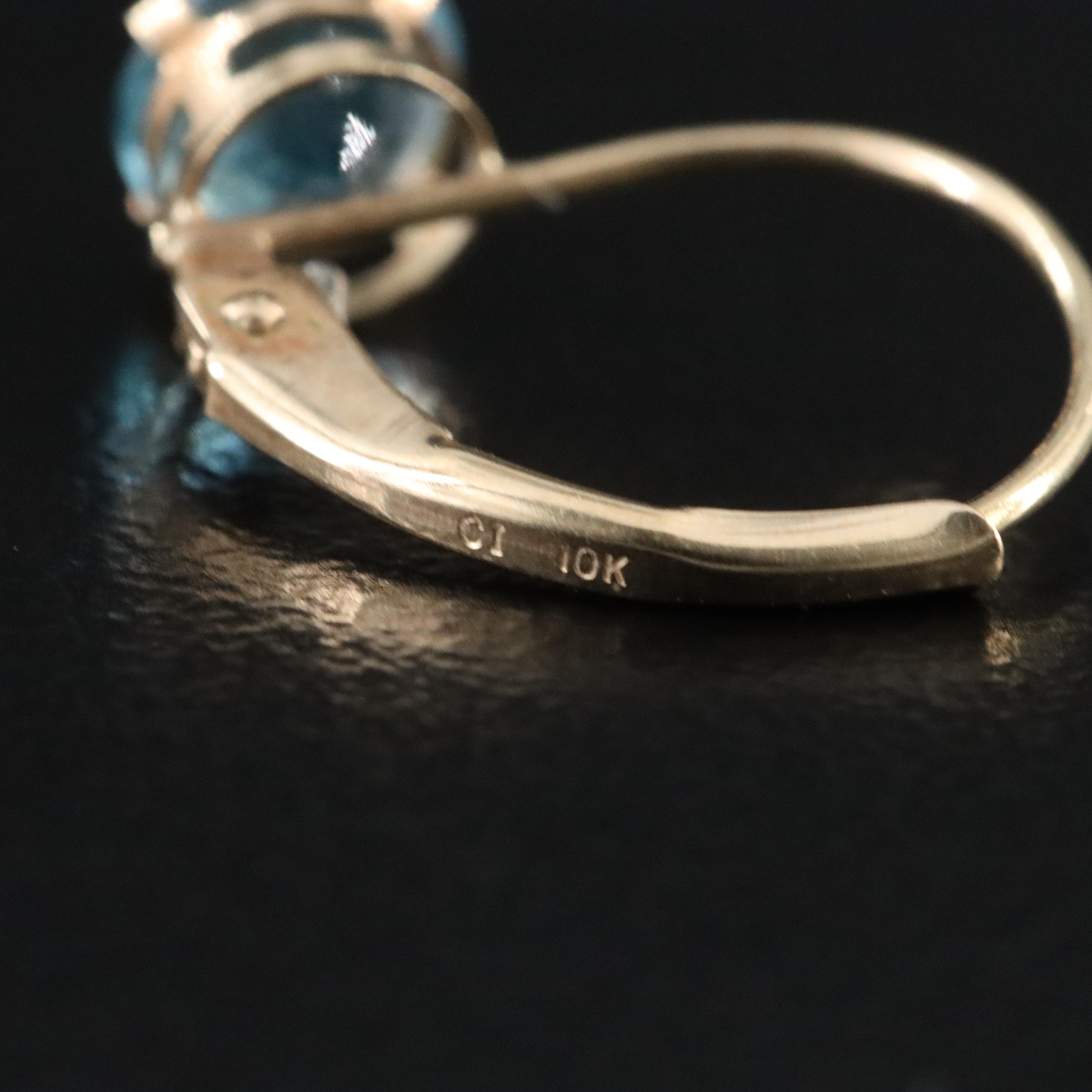 10K Swiss Blue Topaz Drop Earrings