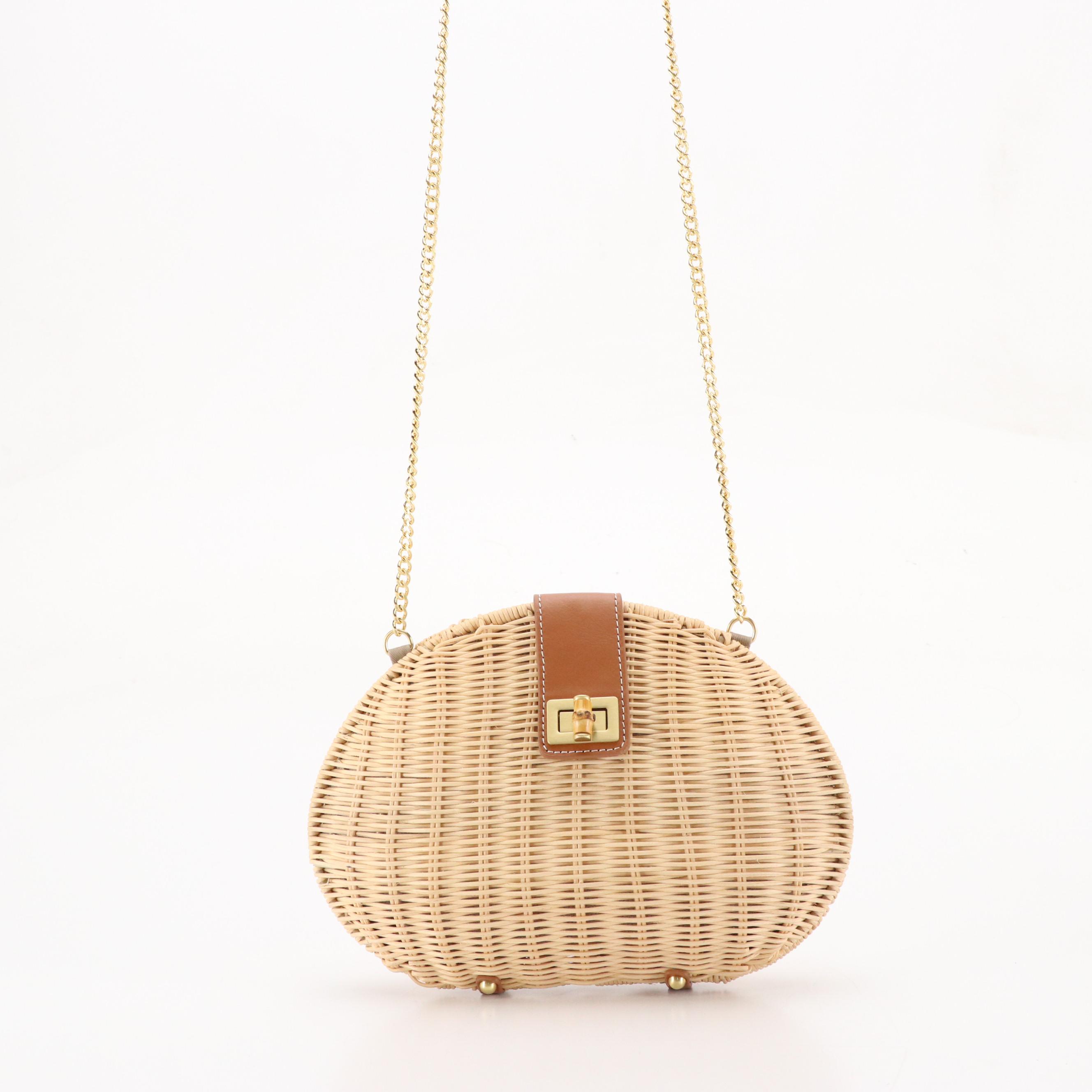 Talbots Convertible Clutch Bags in Natural Woven Rattan with Leather Trim