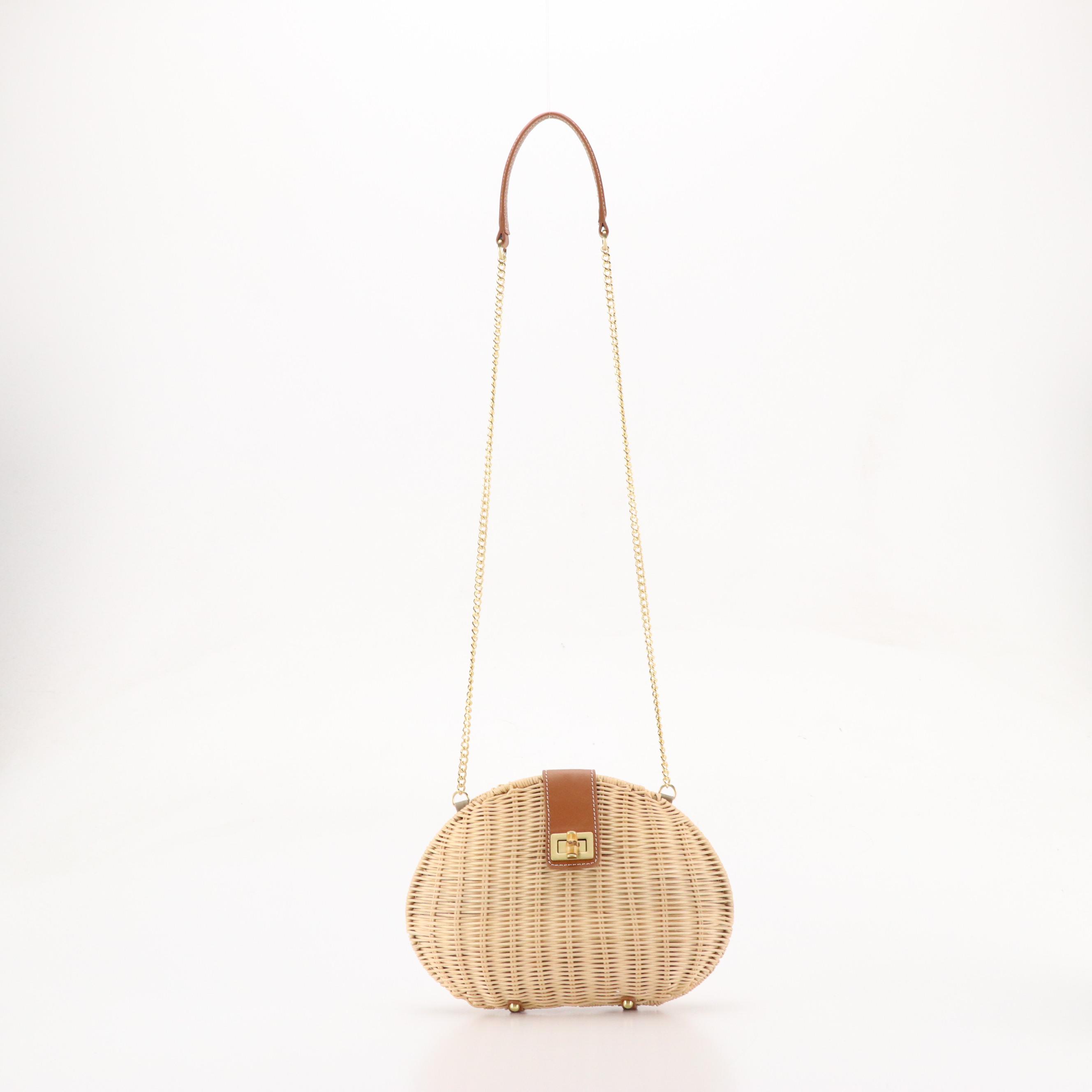 Talbots Convertible Clutch Bags in Natural Woven Rattan with Leather Trim