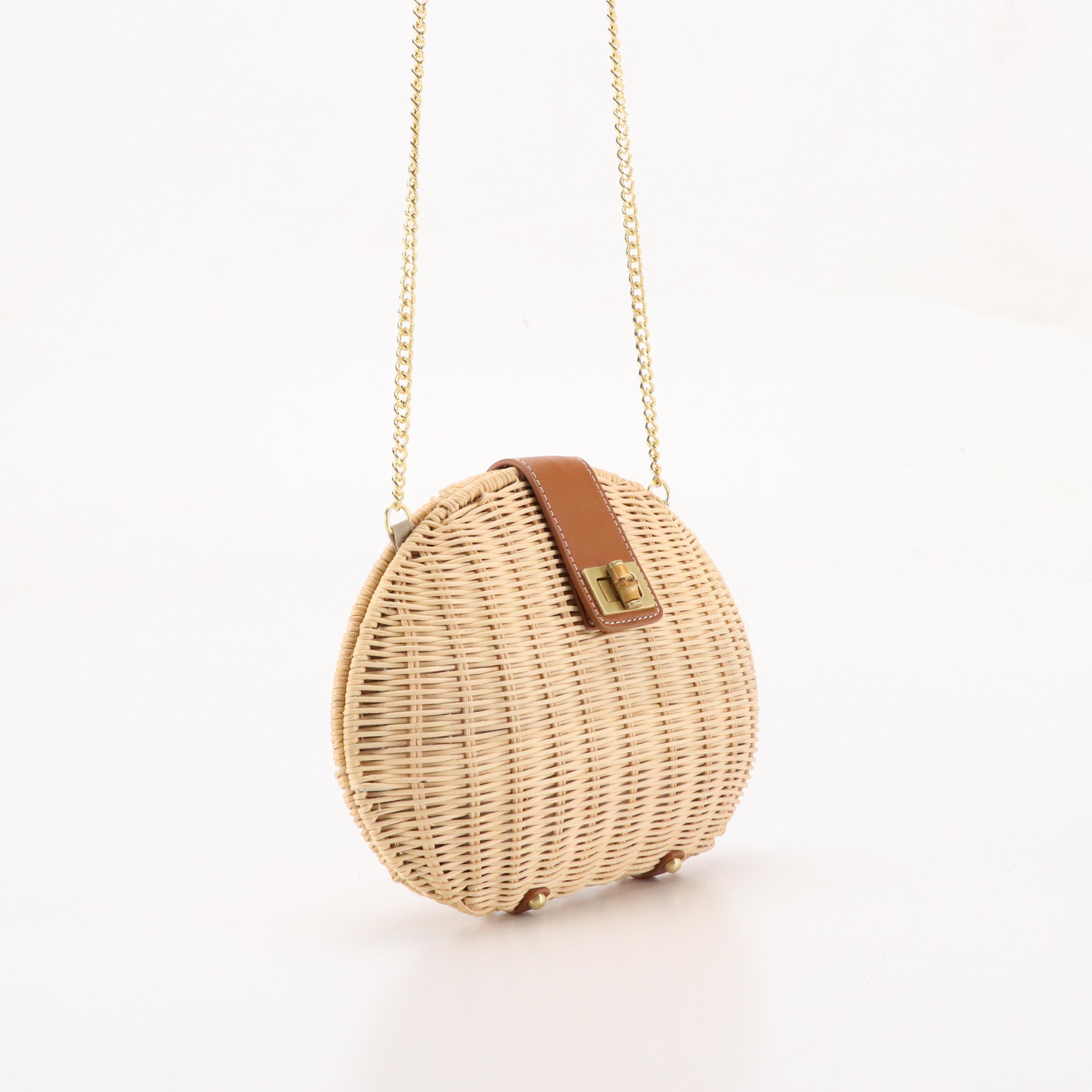 Talbots Convertible Clutch Bags in Natural Woven Rattan with Leather Trim