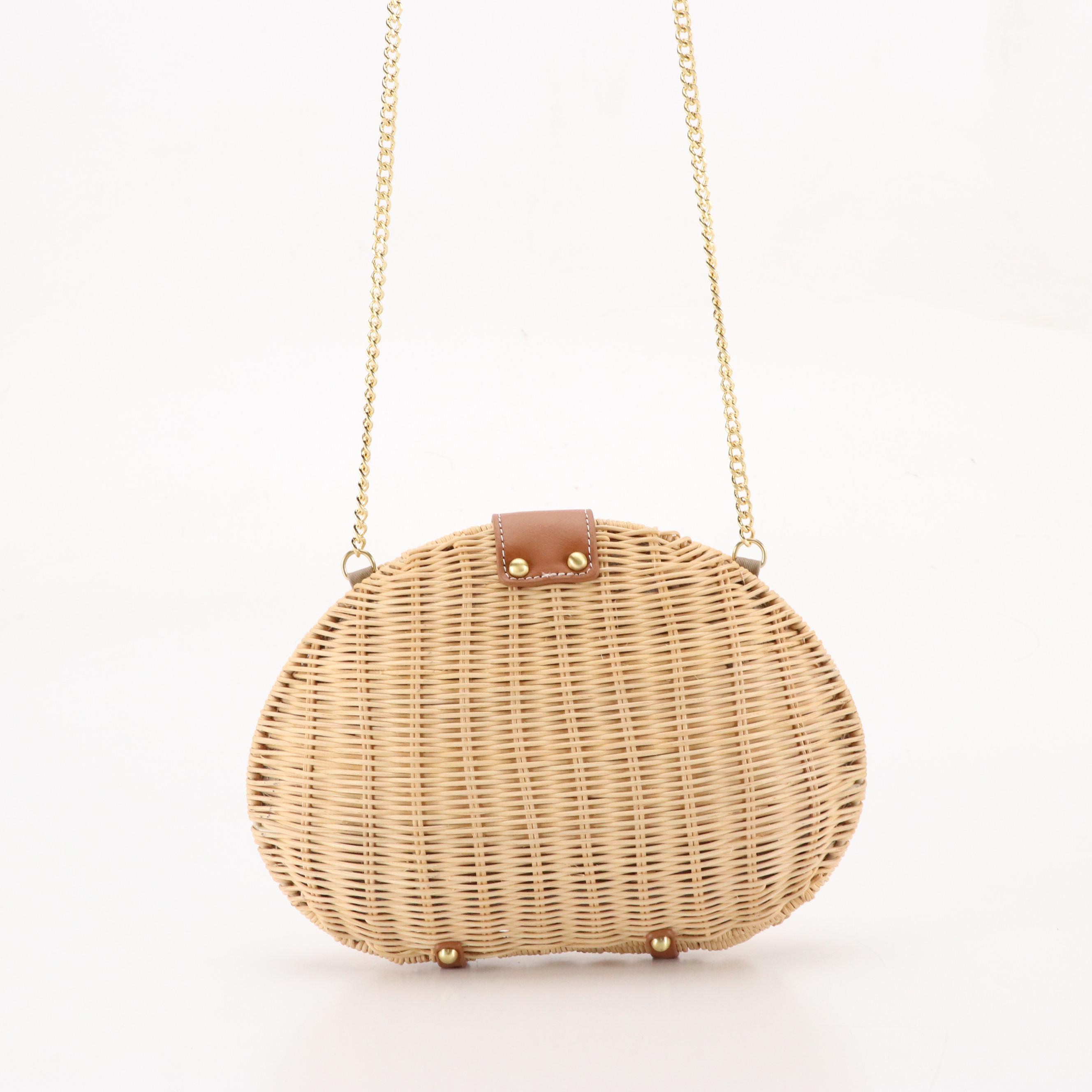 Talbots Convertible Clutch Bags in Natural Woven Rattan with Leather Trim