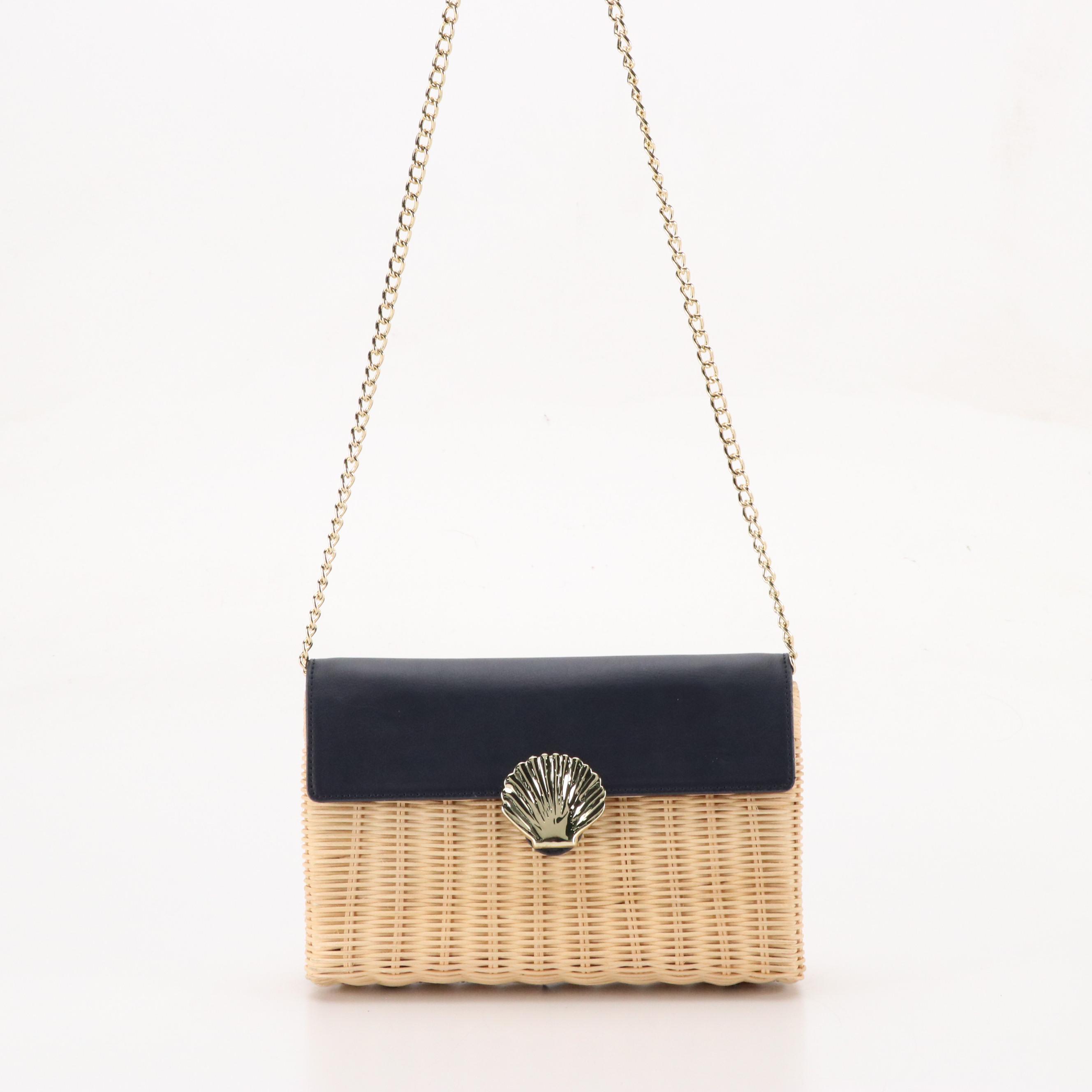 Talbots Convertible Clutch Bags in Natural Woven Rattan with Leather Trim