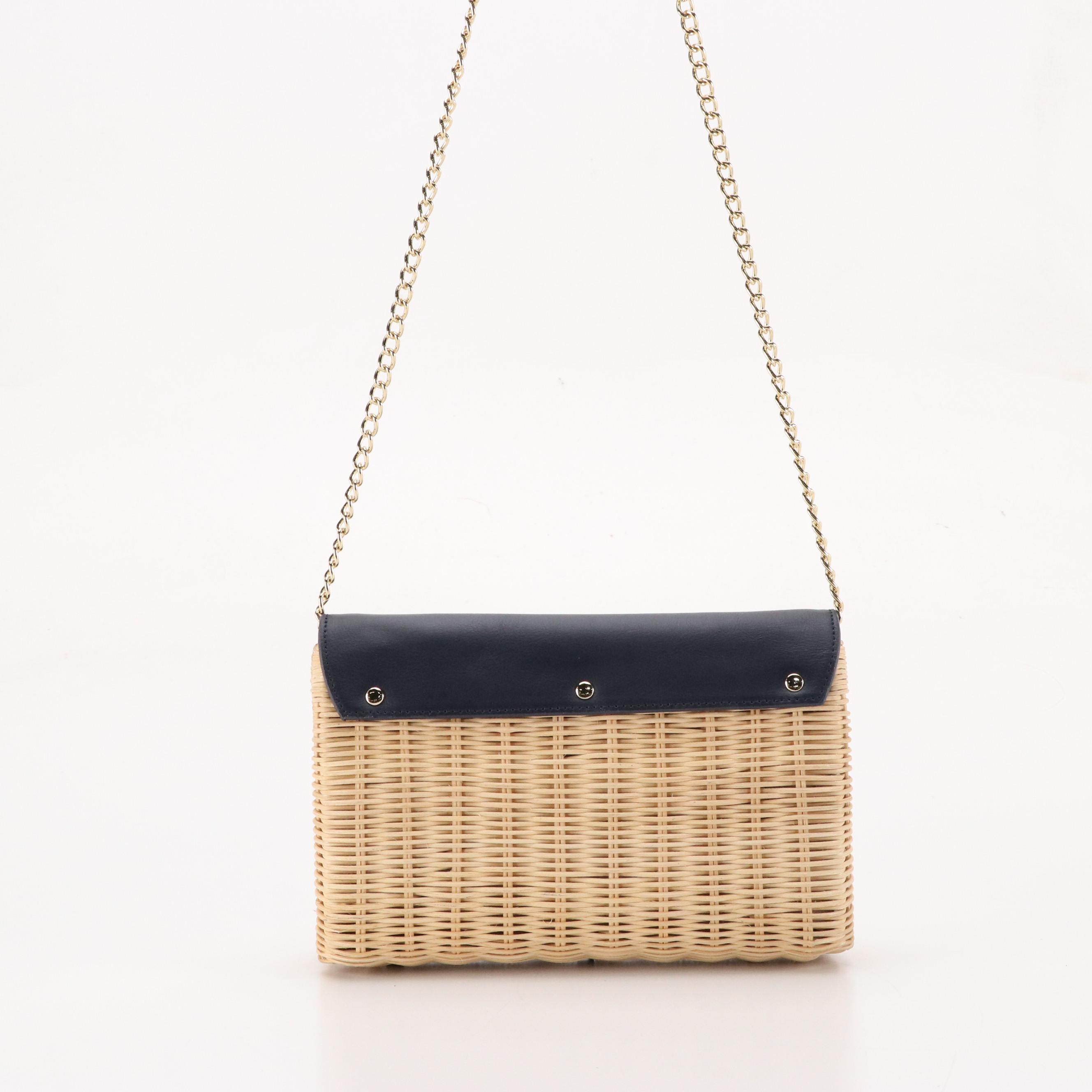Talbots Convertible Clutch Bags in Natural Woven Rattan with Leather Trim