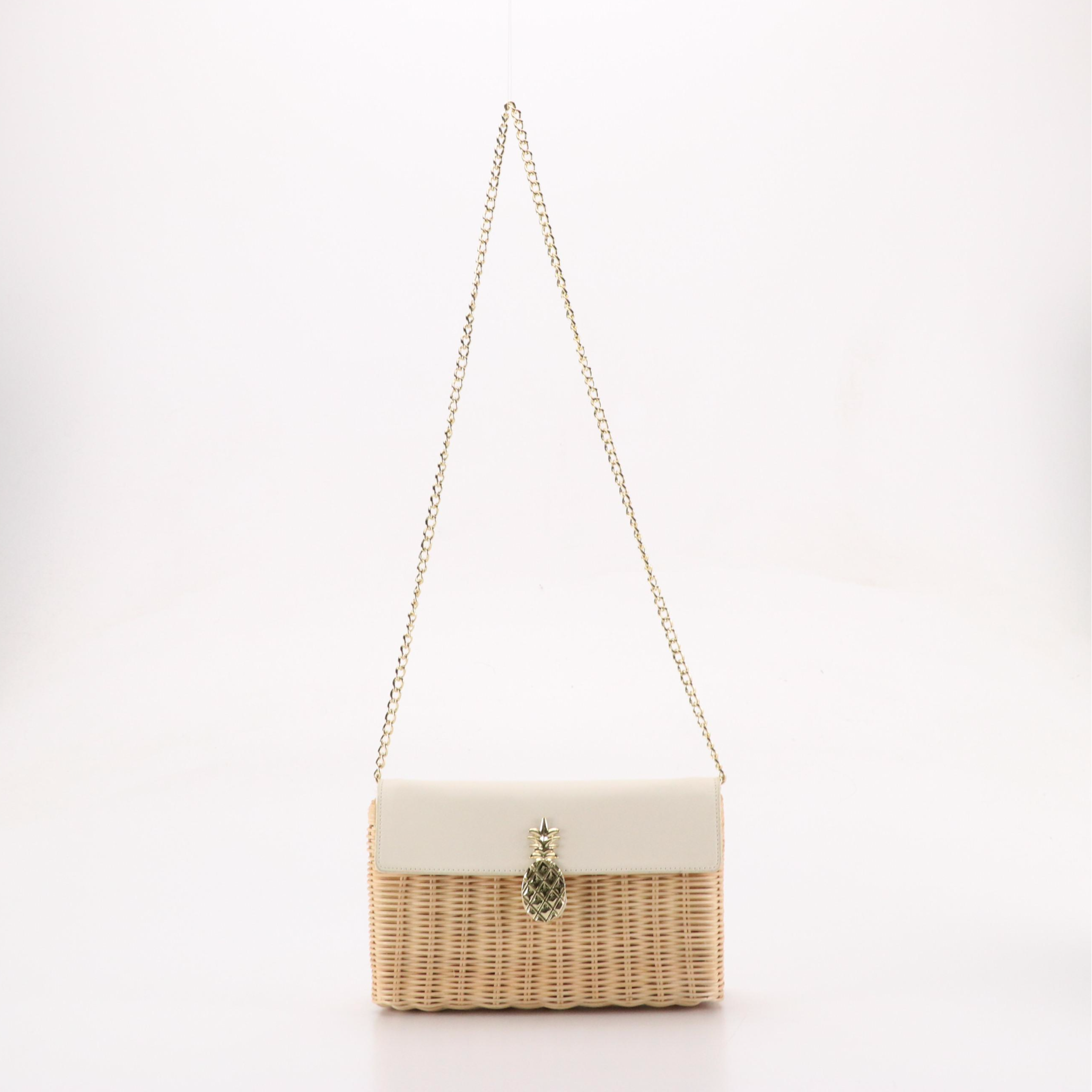 Talbots Convertible Clutch Bags in Natural Woven Rattan with Leather Trim