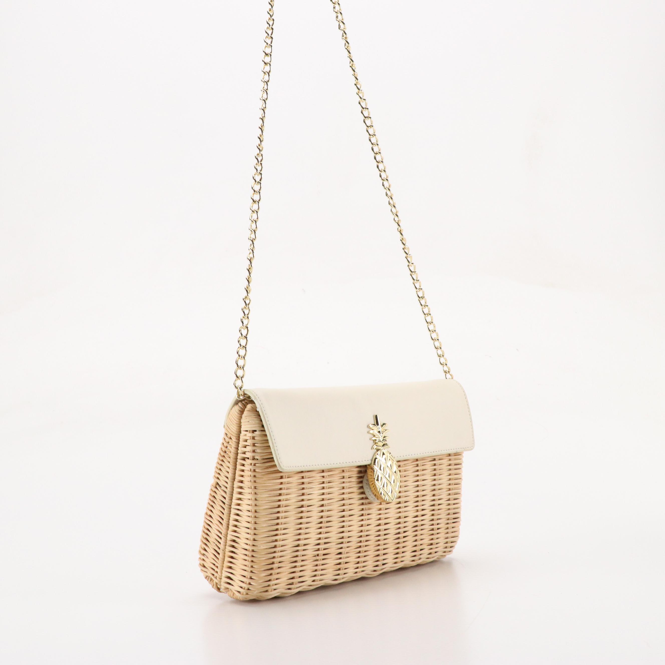 Talbots Convertible Clutch Bags in Natural Woven Rattan with Leather Trim