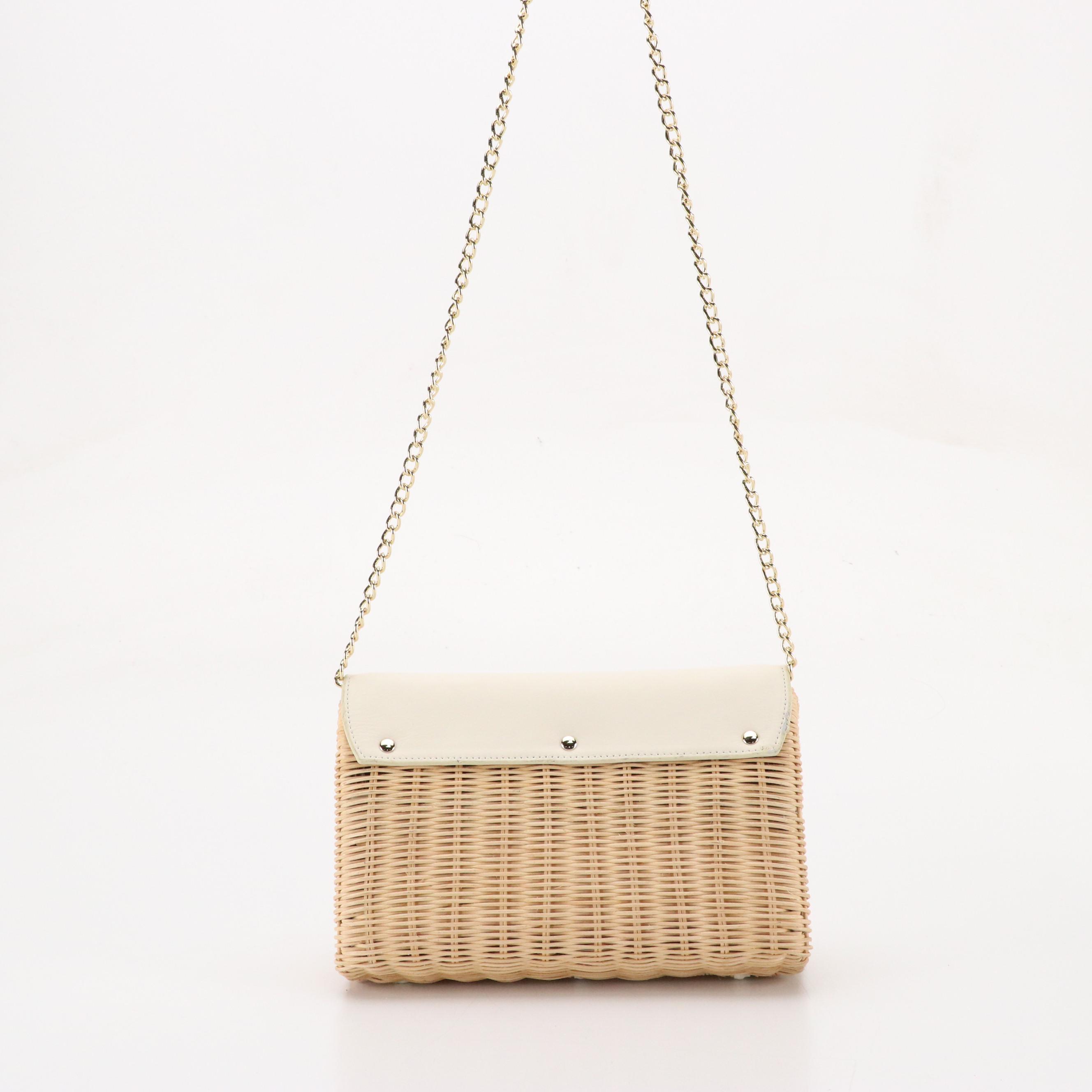 Talbots Convertible Clutch Bags in Natural Woven Rattan with Leather Trim
